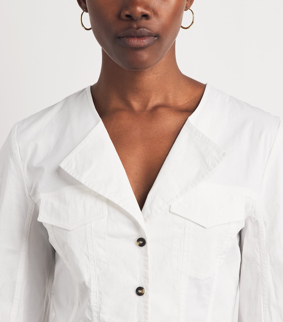 GANNI Womens Stretch-Cotton V-Neck Shirt Bright White Image 3