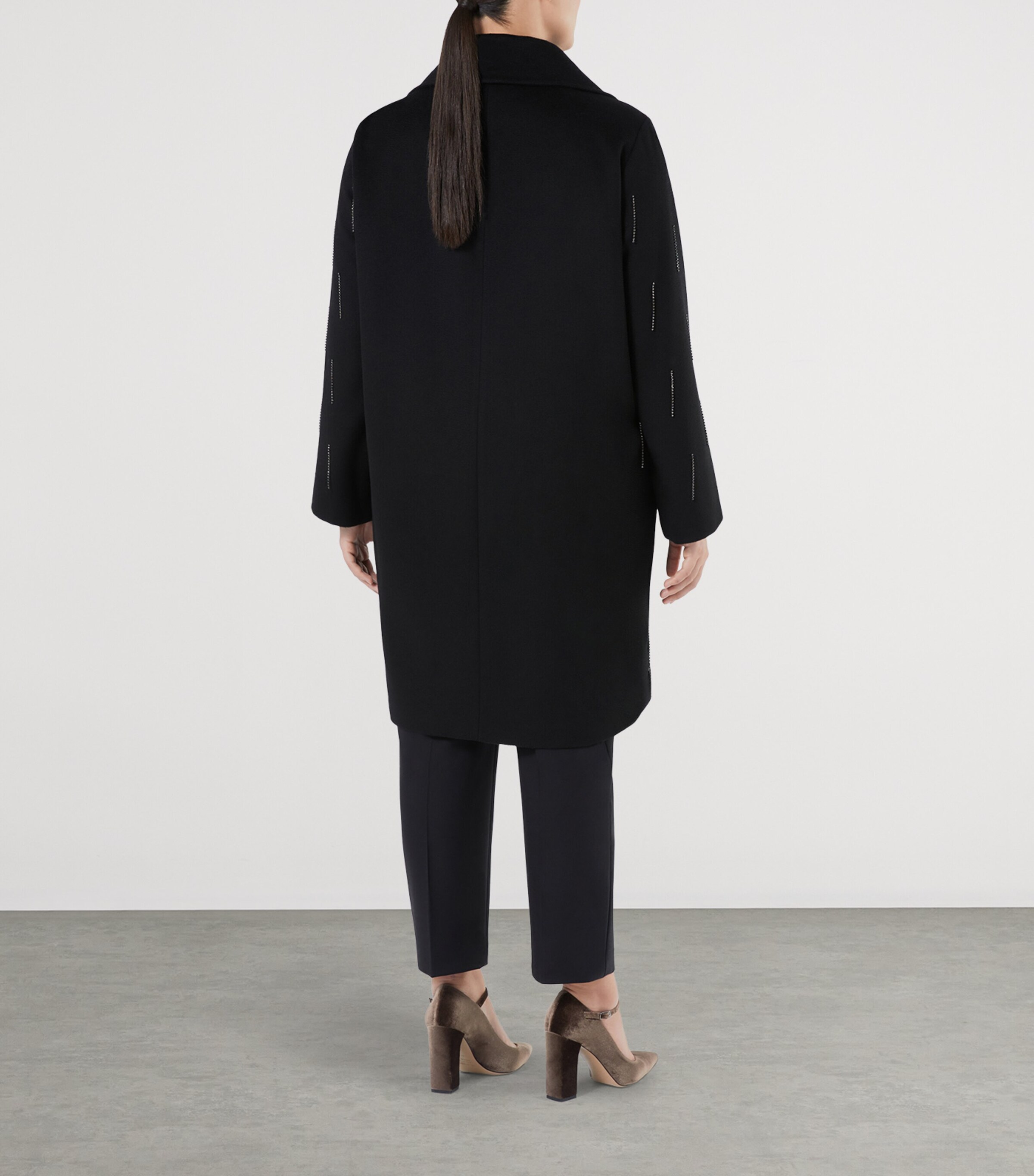 Virgin Wool Embellished Coat BLACK Image 3