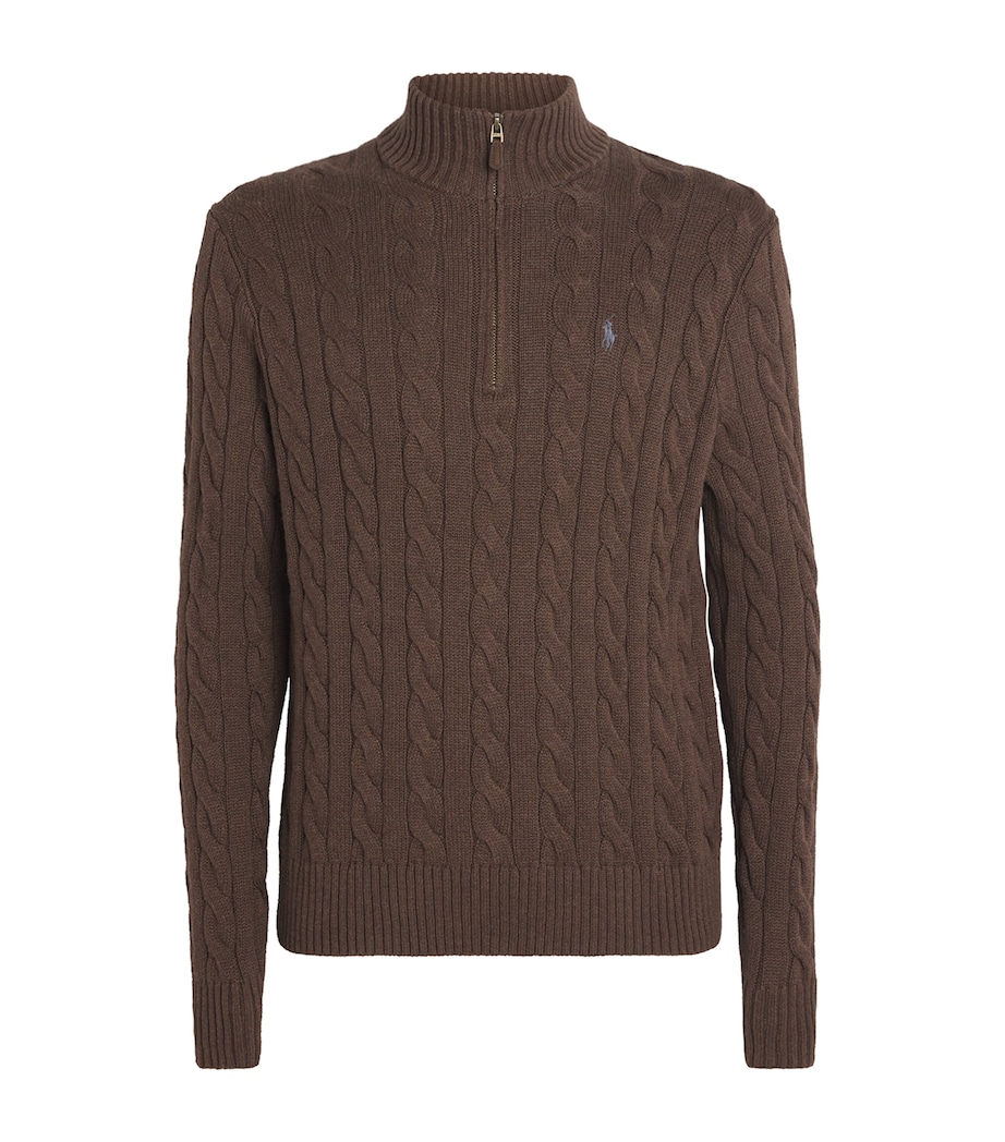 Cotton Cable Knit Sweater BROWN Image 1