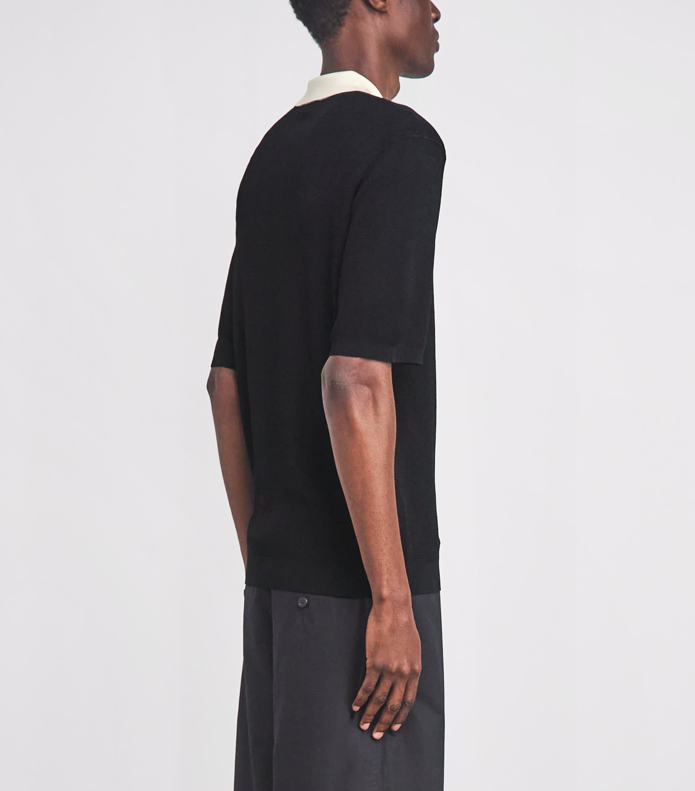 Sandro Paris Mens Contrast-Collar Polo Shirt Black Image 5