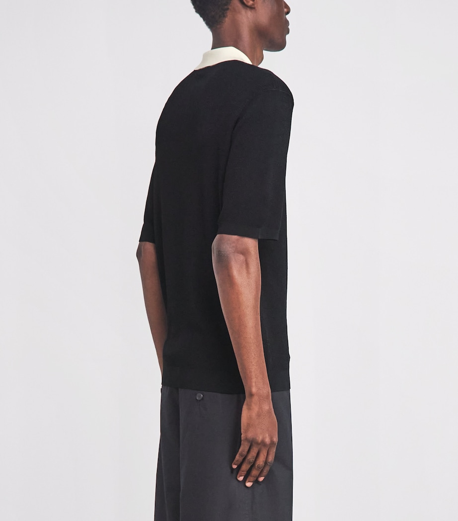 Sandro Paris Mens Contrast-Collar Polo Shirt Black Image 5