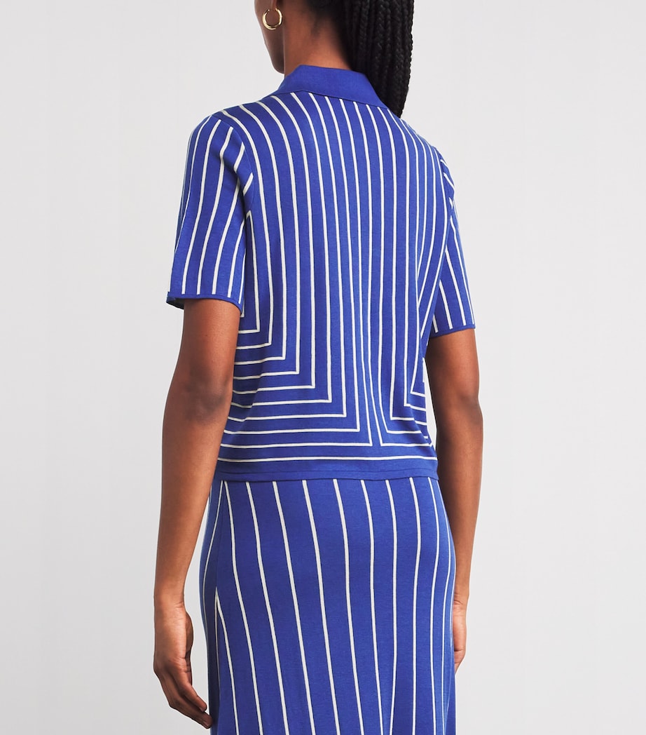 Joseph Womens Stripe Jacquard Polo Shirt Cobalt/affogato Image 4