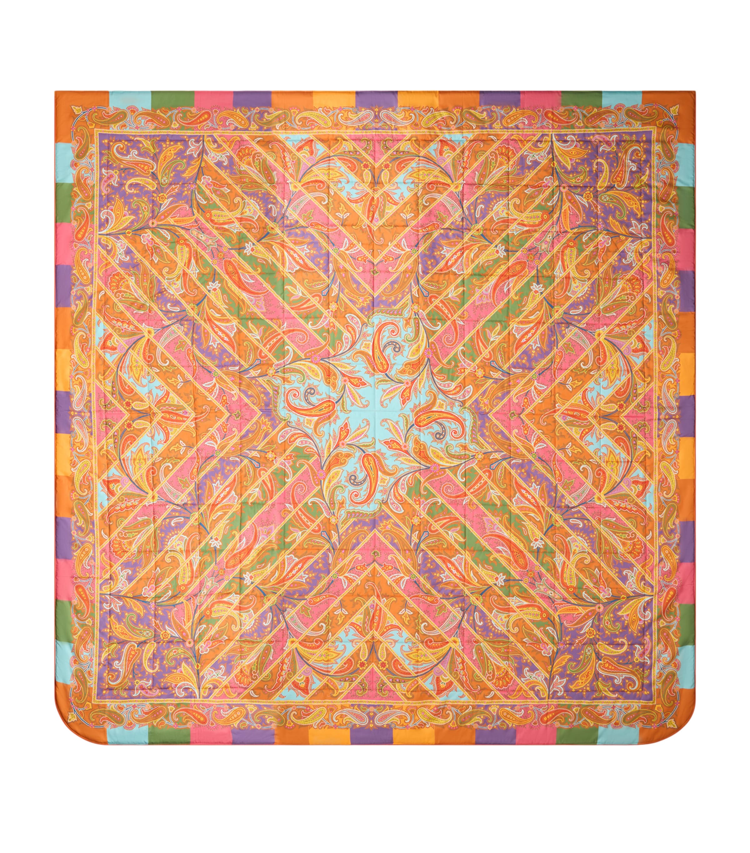 Etro Cotton Quilted Yaara Bedspread (270cm x 270cm) Print On Orange Base Image 1