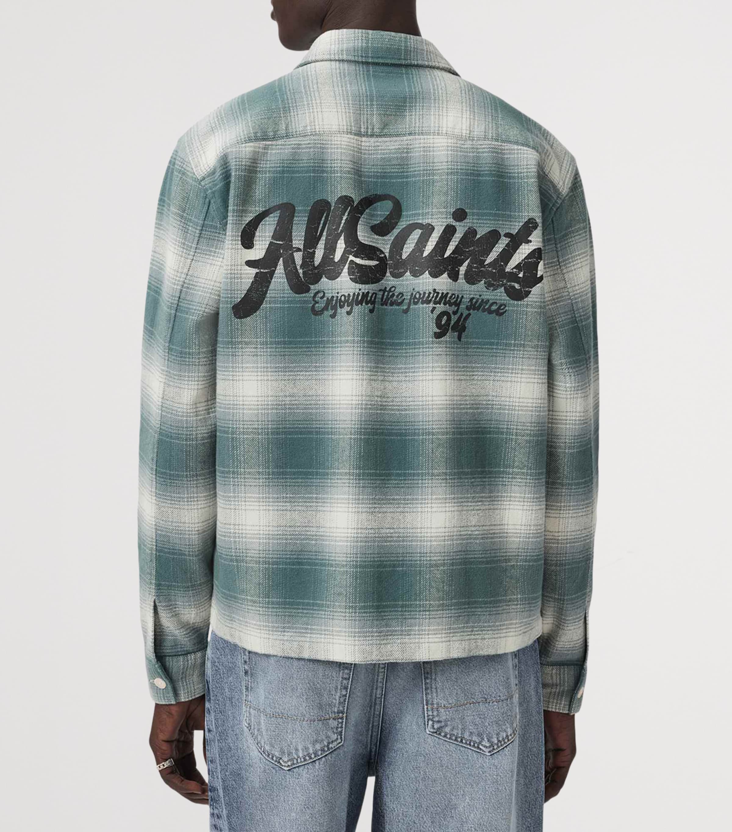AllSaints Mens Organic Cotton Check Polanco Overshirt Blue Image 4