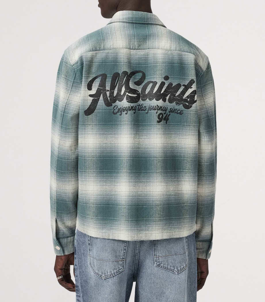 AllSaints Mens Organic Cotton Check Polanco Overshirt Blue Image 4