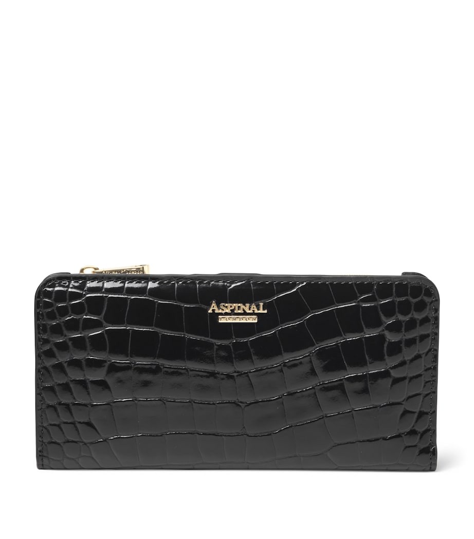 Large Leather Croc-Embossed Mayfair Purse BLACK Image 1