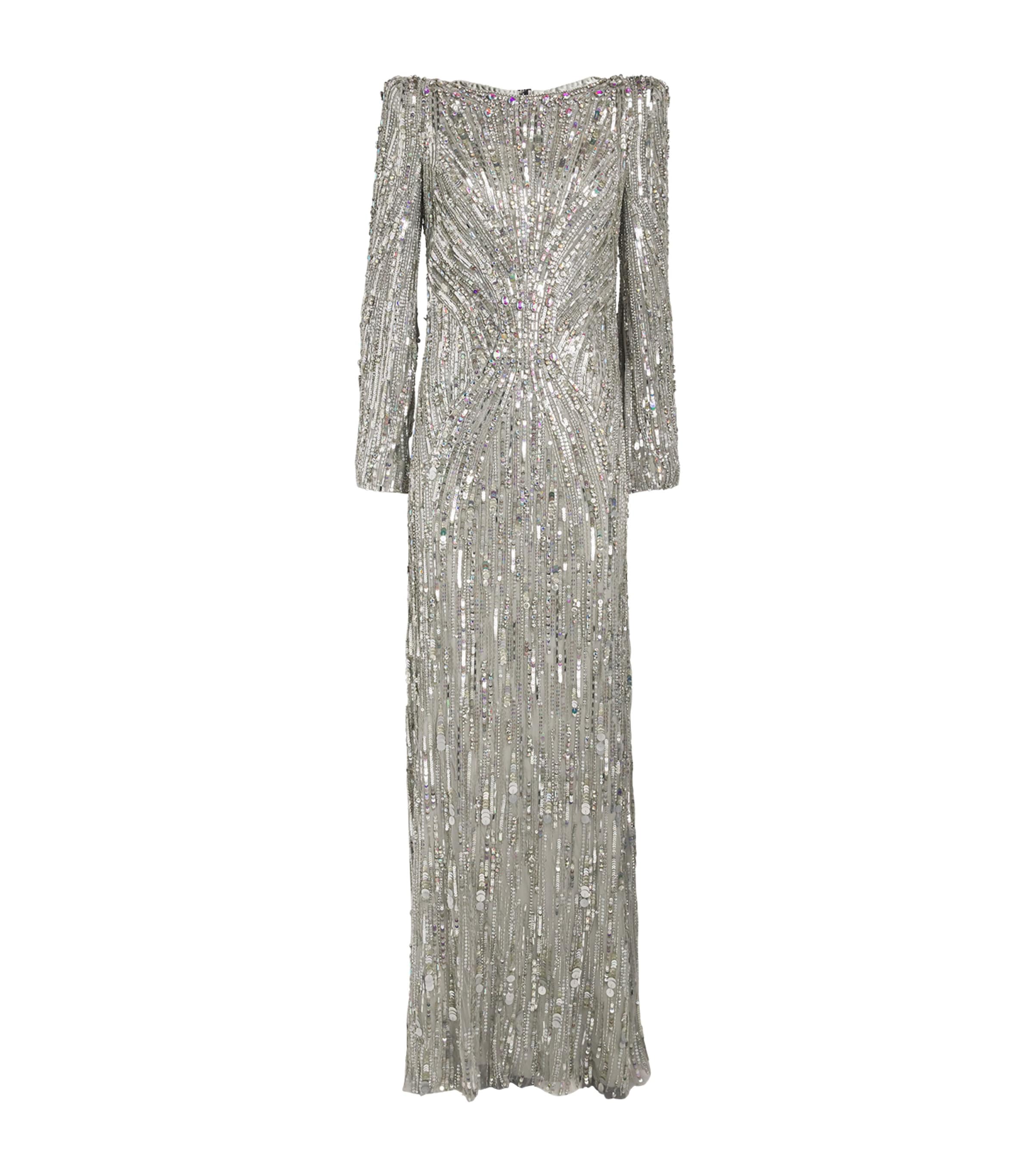 Shop Jenny Packham Sequin-embellished Avalon Gown In Silver