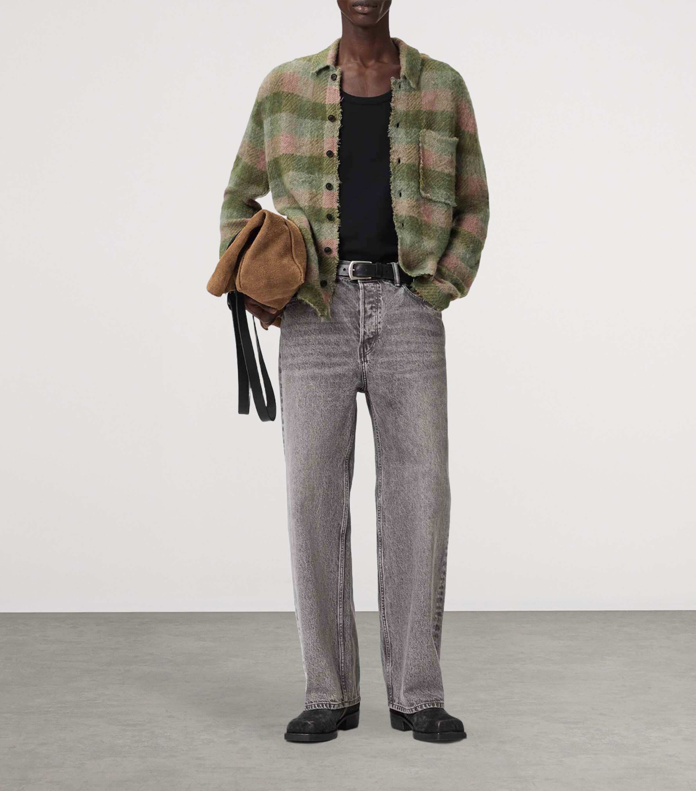 AllSaints Mens Check Adler Shirt Sunbaked Pink Image 5