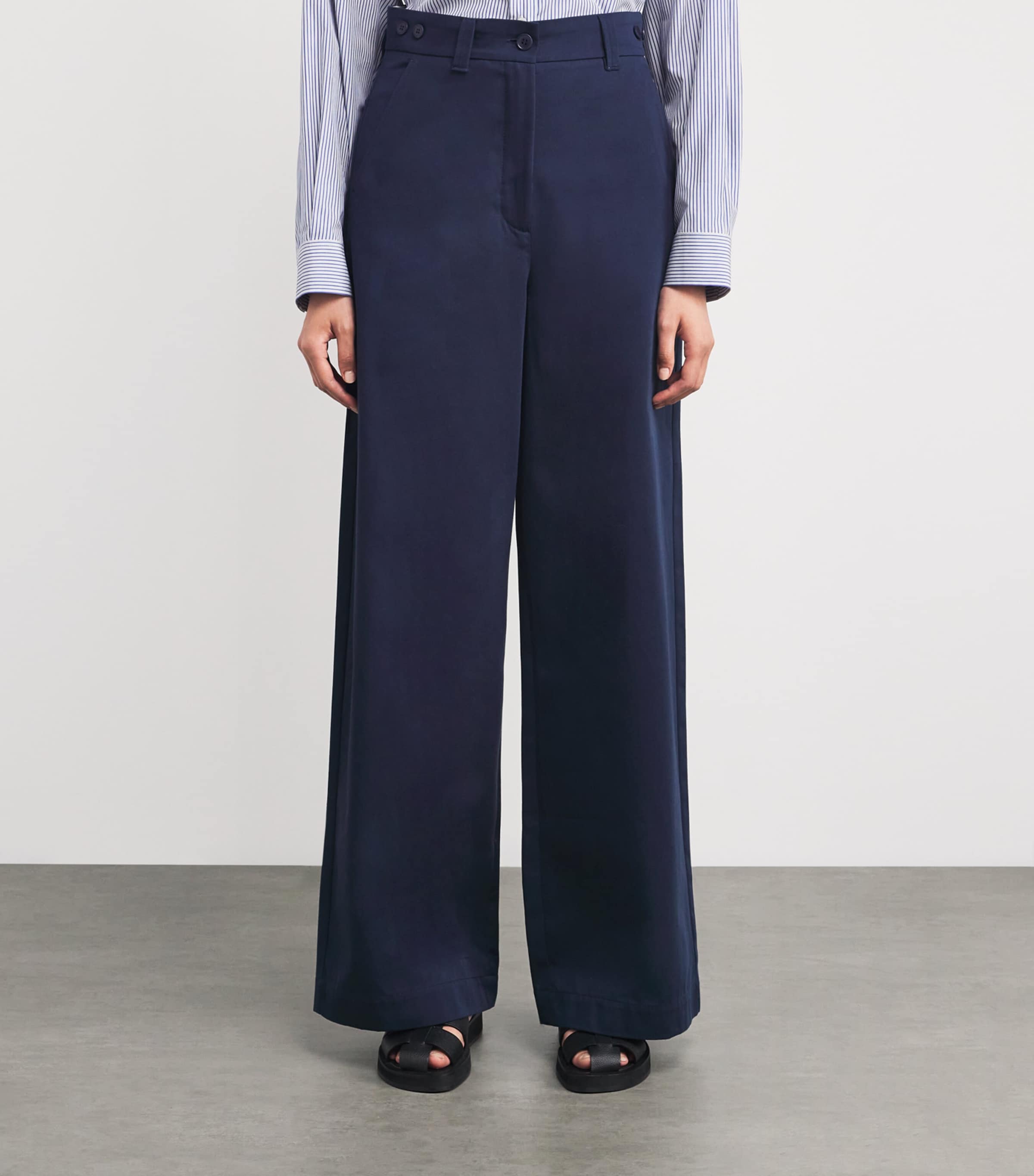 Cotton Wide-Leg Trousers NAVY Image 3