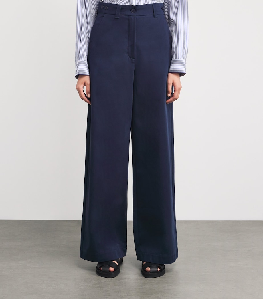 Cotton Wide-Leg Trousers NAVY Image 3