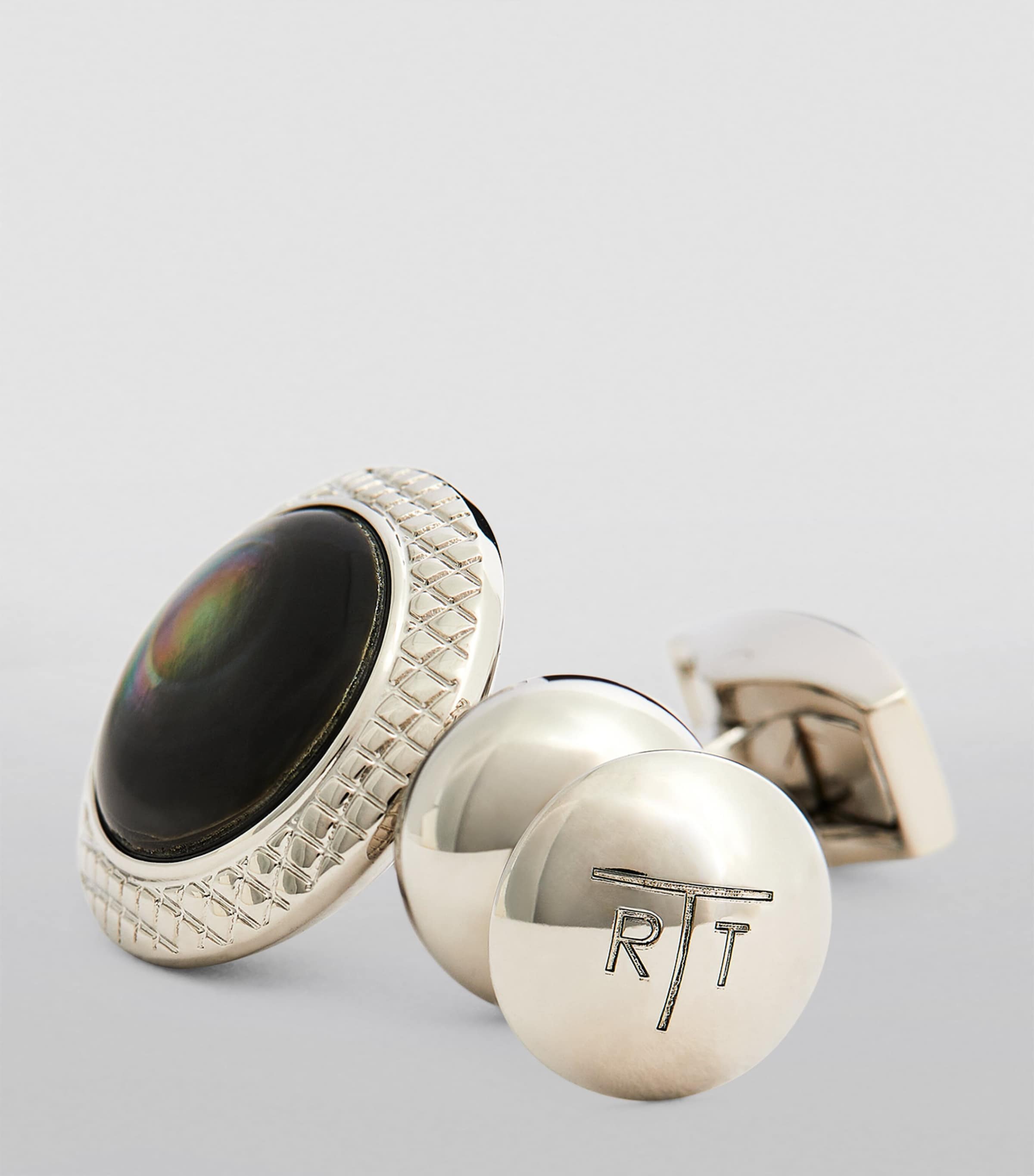 Palladium-Plated Bullseye Cufflinks and Studs Set SILVER Image 6