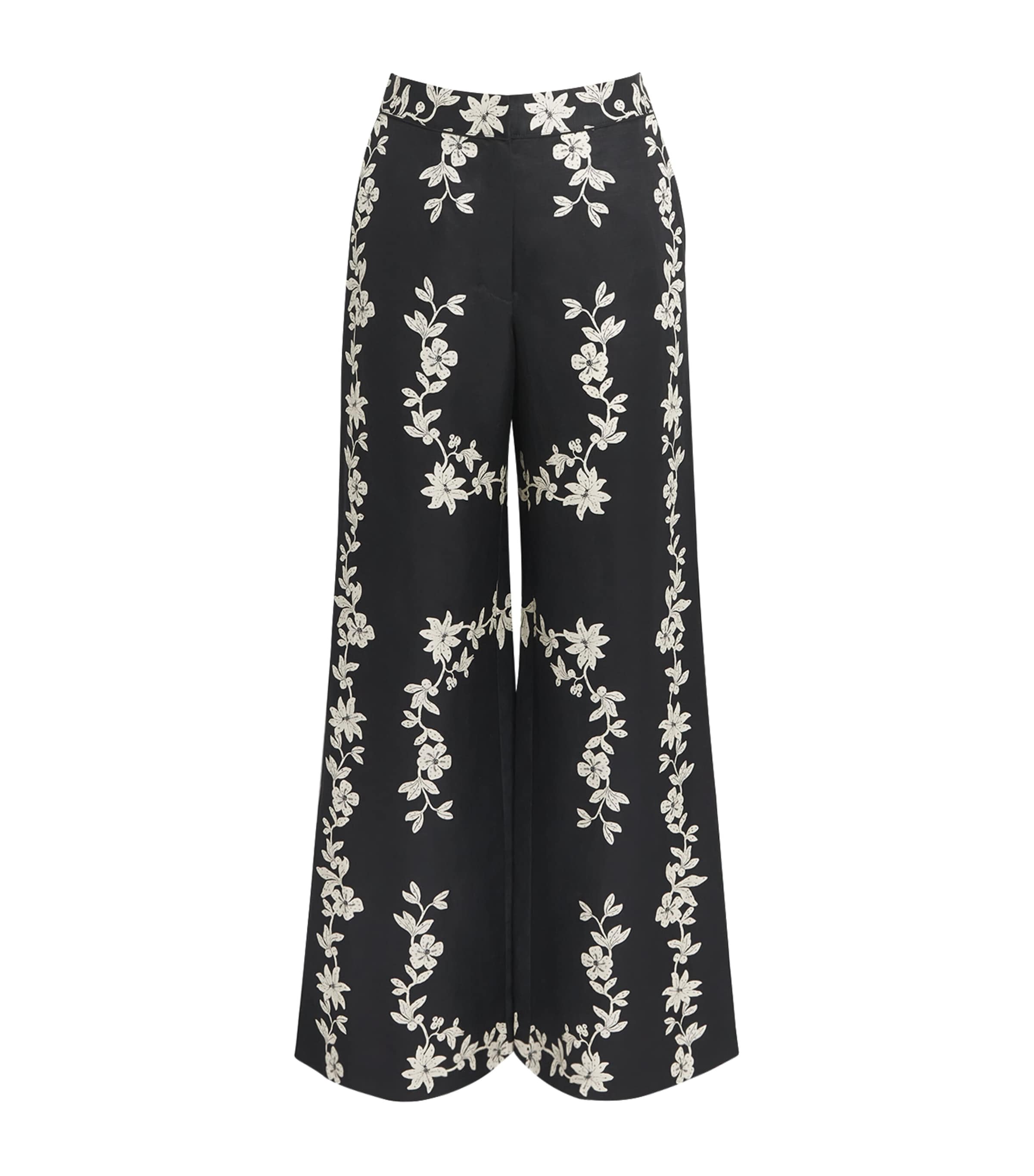 Claudie Pierlot Womens Floral Wide-Leg Tailored Trousers Dark Print Image 1