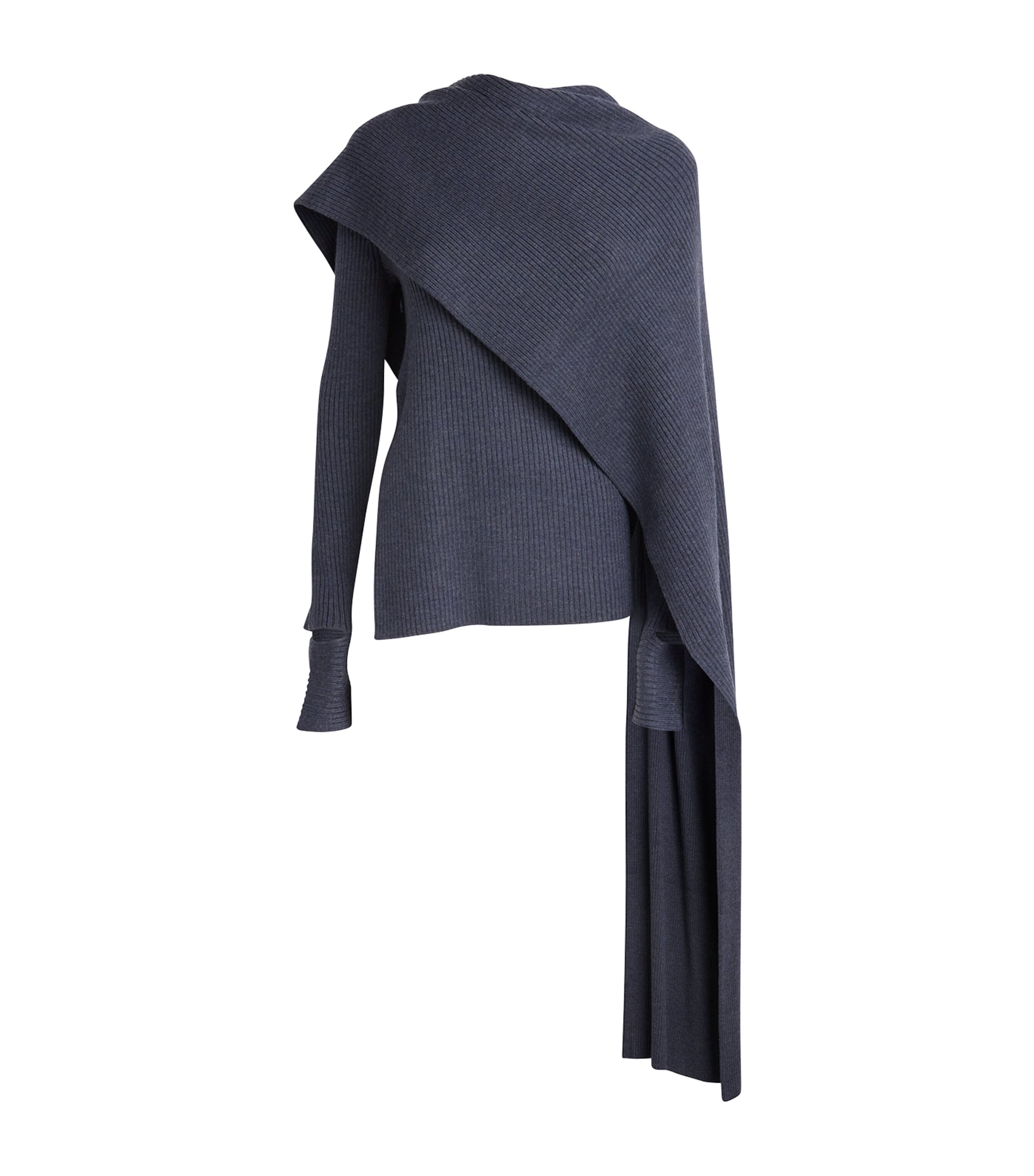 Shop Helmut Lang Merino Wool Ribbed Draped Sweater In Navy