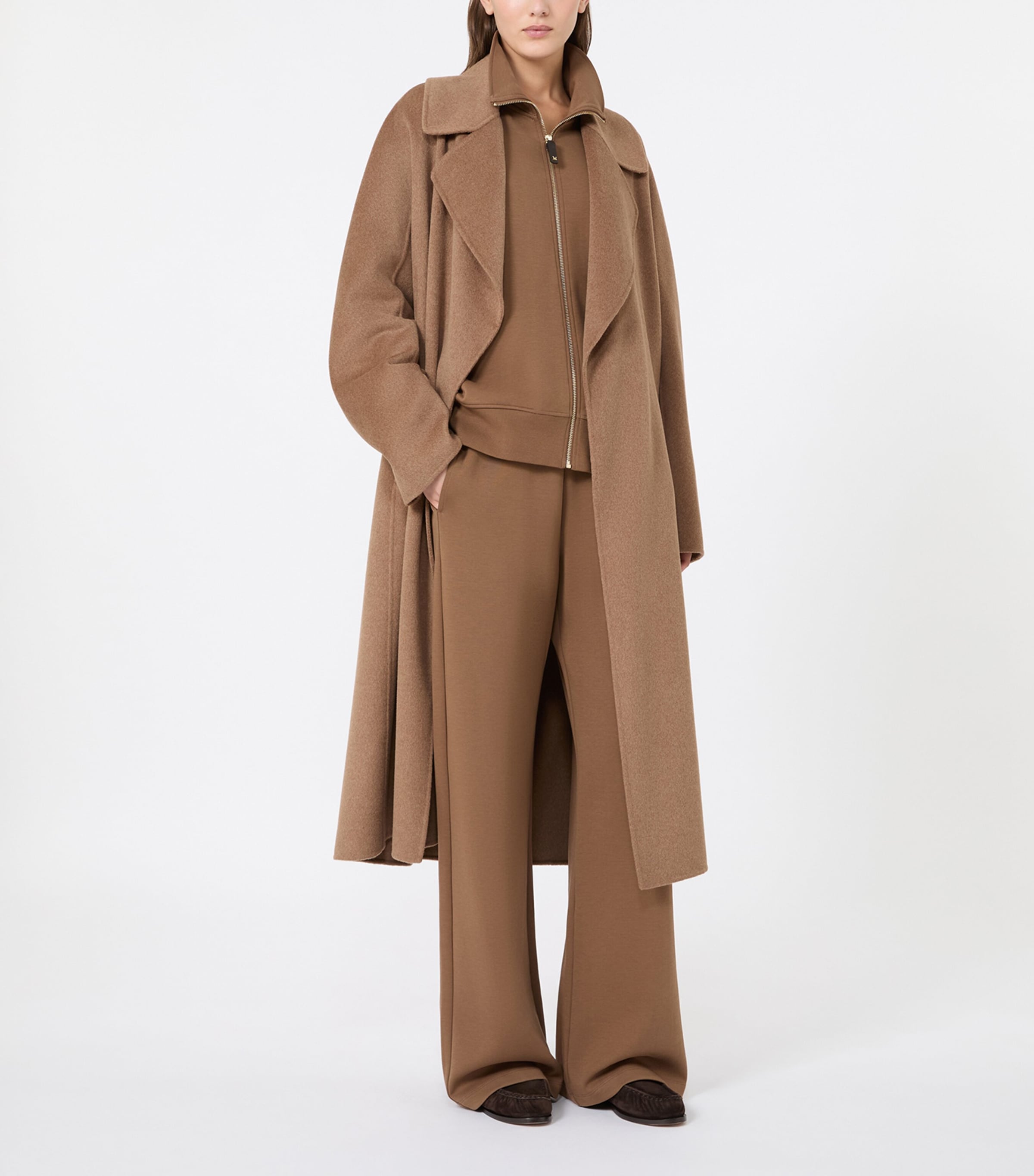 Max Mara Womens Cotton-Blend Zip-Up Sweatshirt Camel Image 2