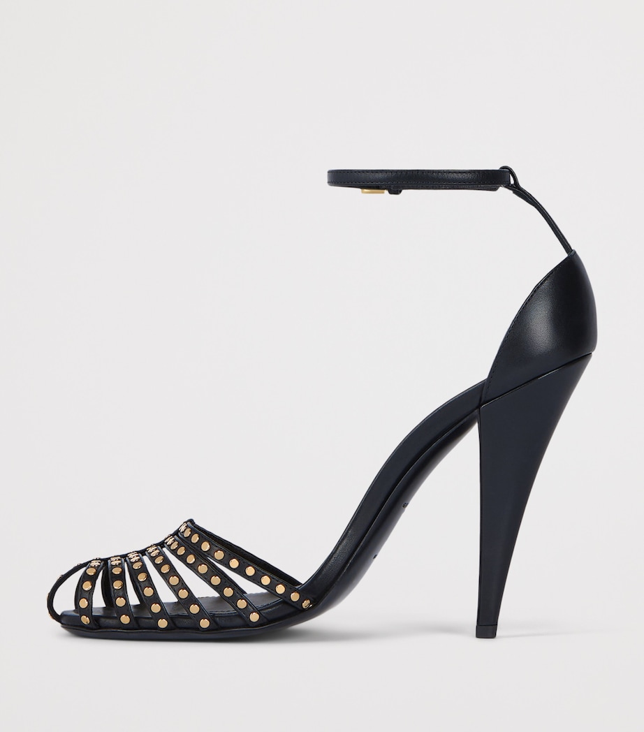 Leather Studded Cage Sandals 95 BLACK Image 3