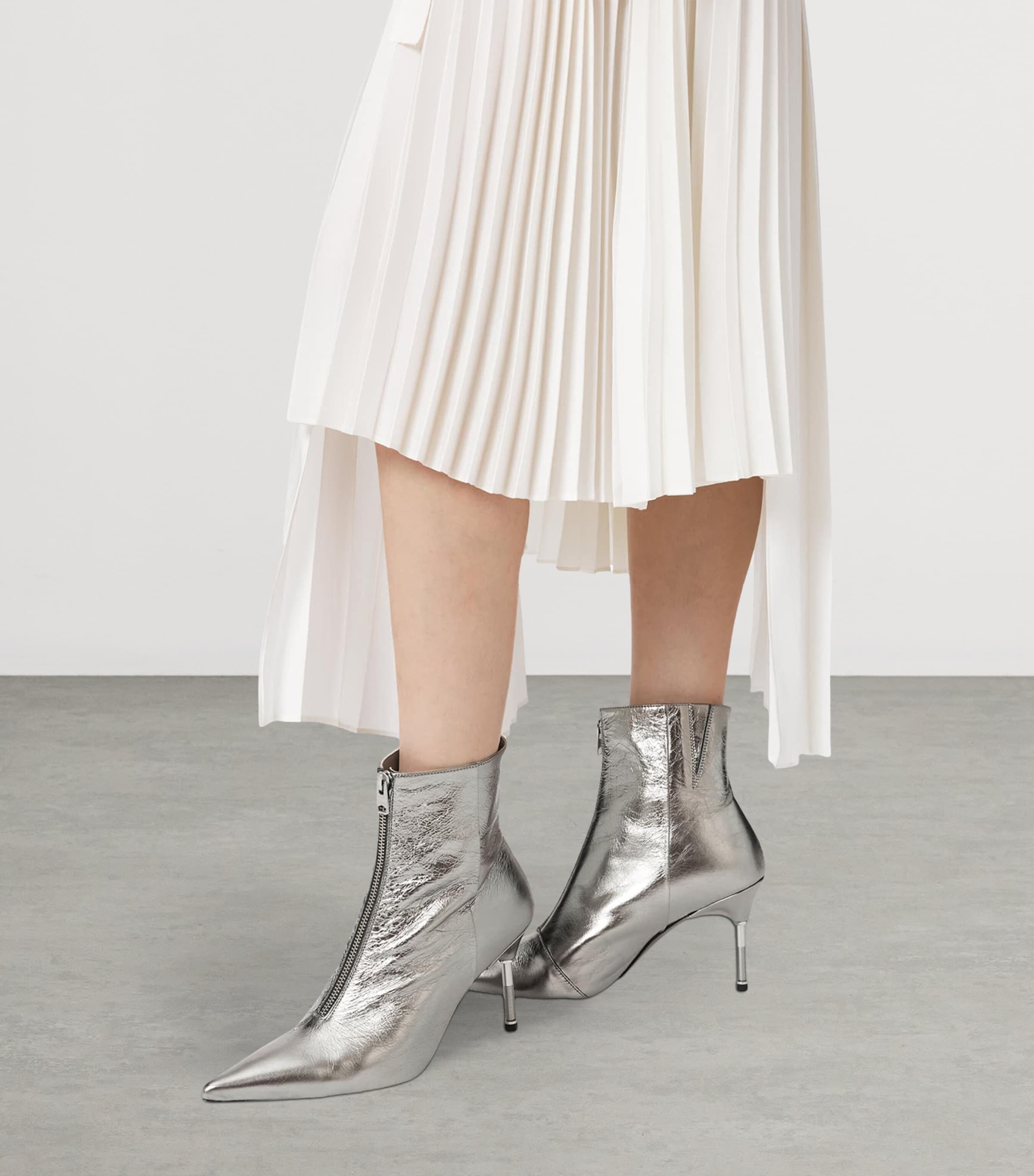 AllSaints Metallic Natasha Ankle Boots 88 Gunmetal Grey Image 2