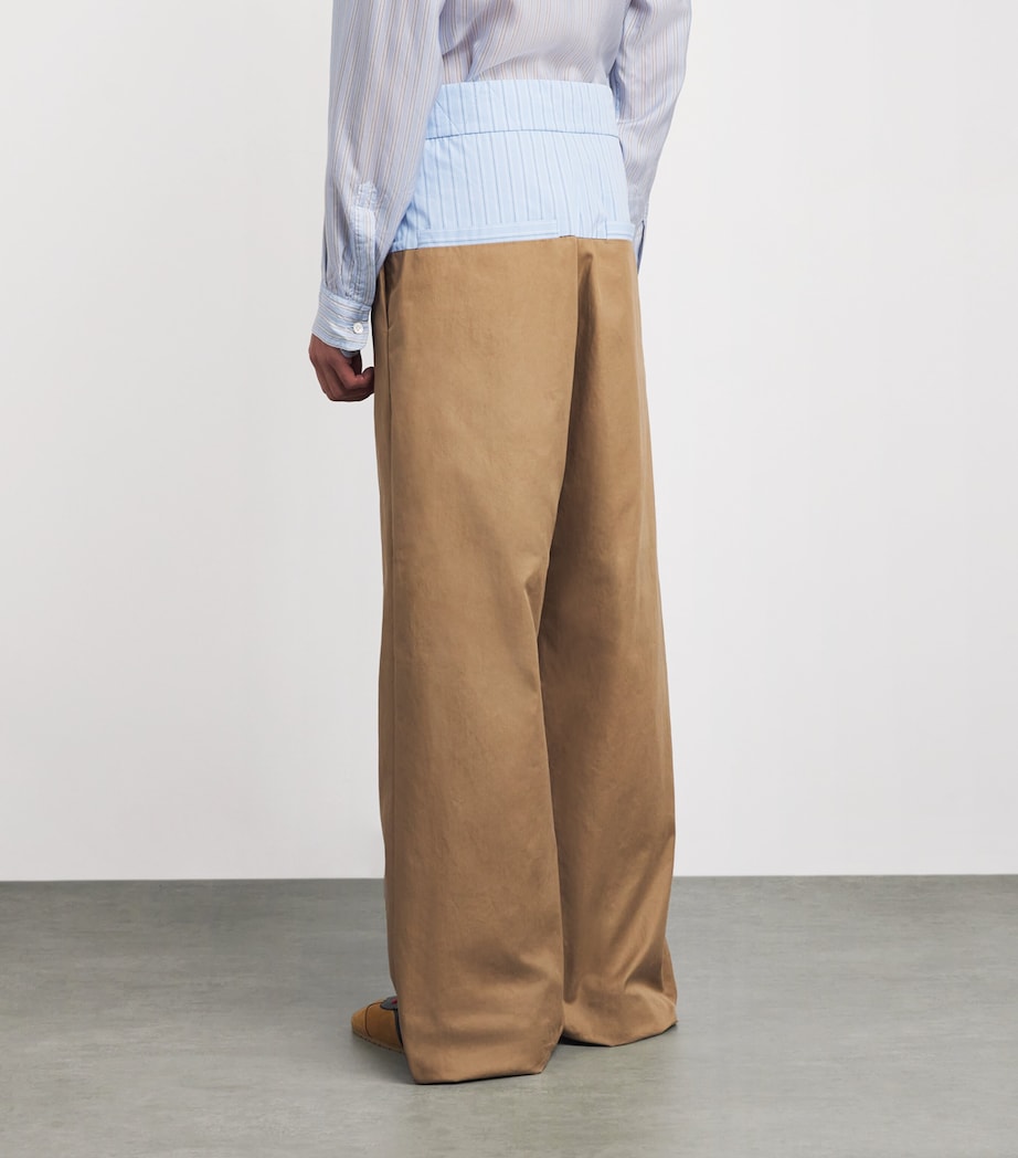 DRIES VAN NOTEN Mens Cotton Panelled Trousers Camel Image 4