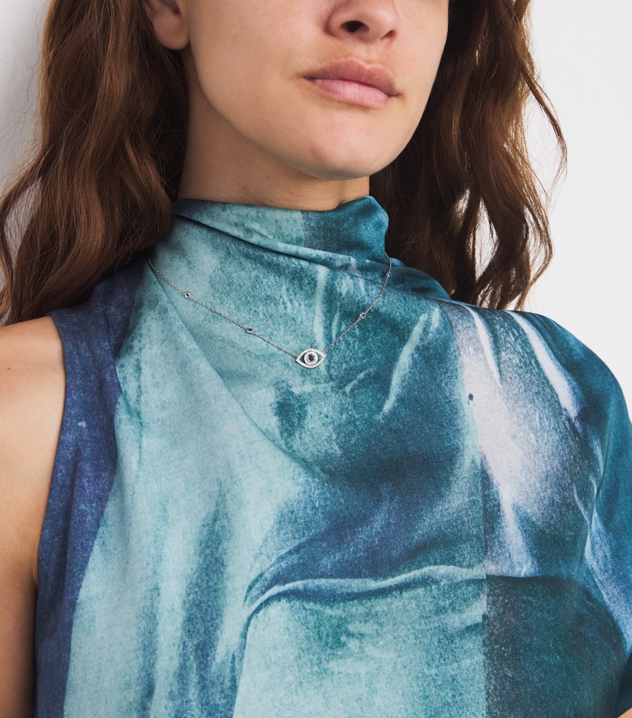 White Gold, Diamond and Sapphire Mini Evil Eye Necklace WHITE GOLD Image 2