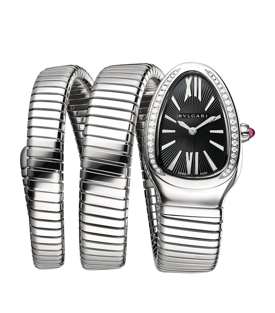 Stainless Steel and Diamond Serpenti Tubogas Watch 35mm BLACK Image 1