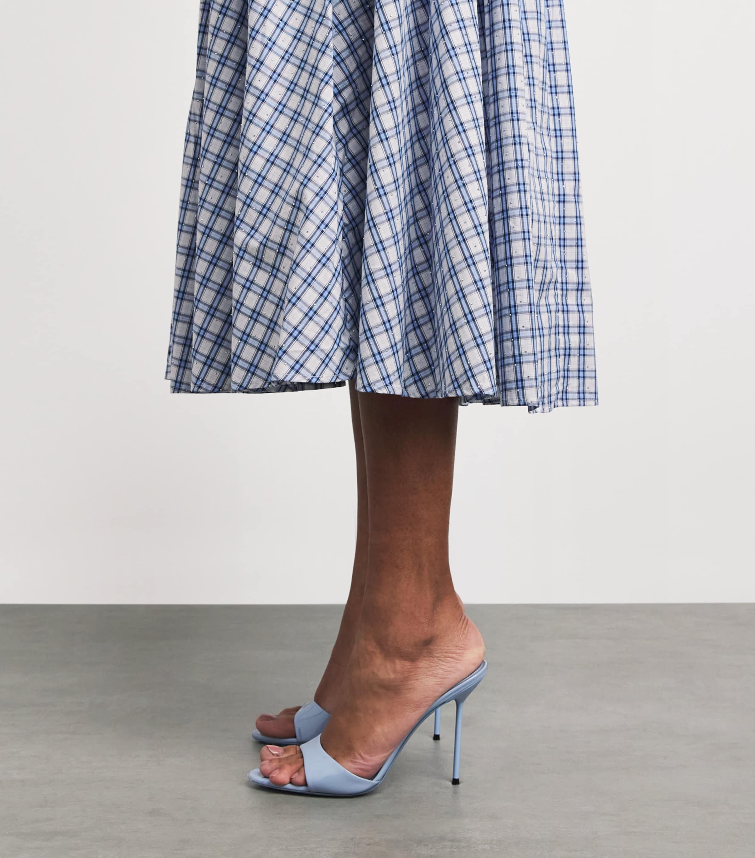 Maje Womens Embellished Check Midi Skirt Blue Check Print Image 3