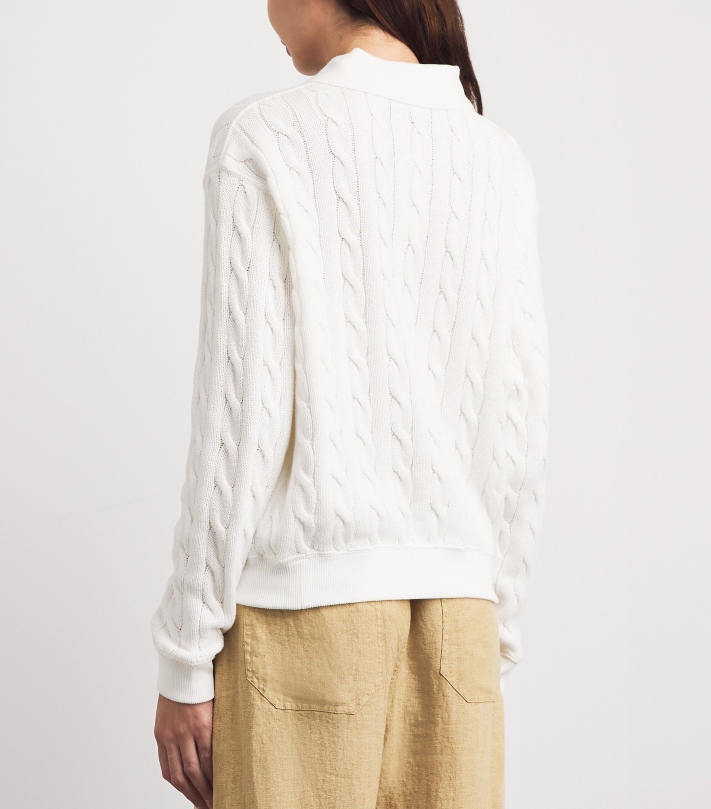 Polo Ralph Lauren Womens Cotton Cable-Knit Polo Collar Sweater White Image 5