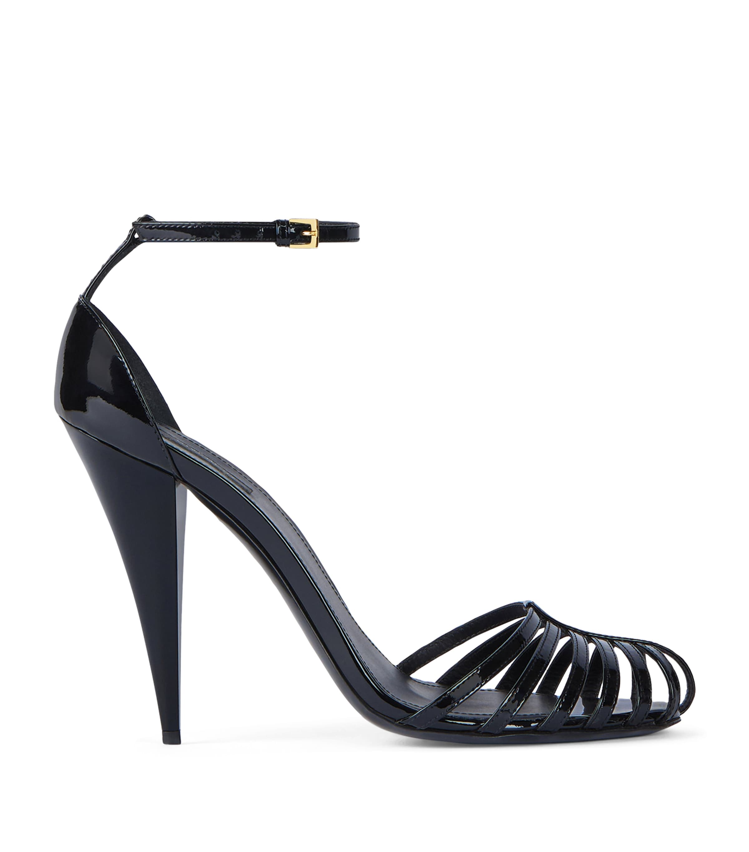Patent Leather Caged Heeled Sandals 95 BLACK Image 1