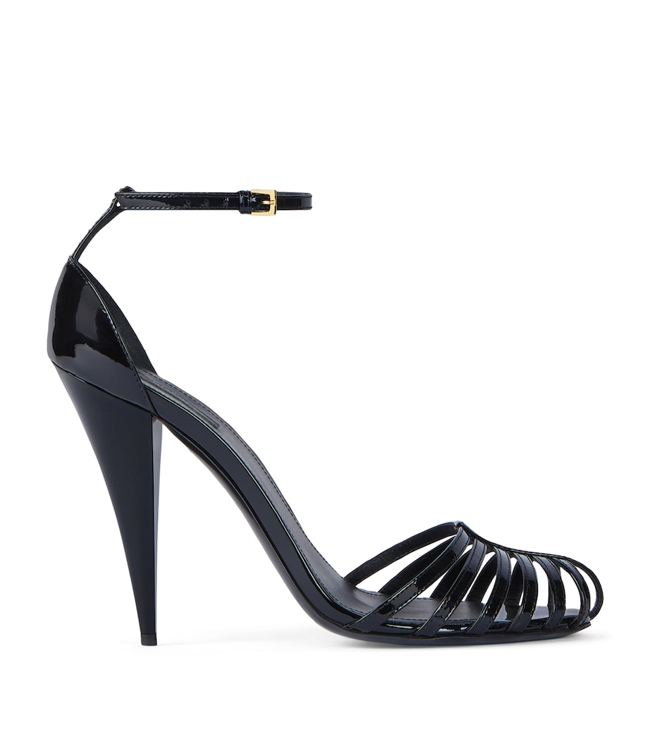 Patent Leather Caged Heeled Sandals 95 BLACK Image 1