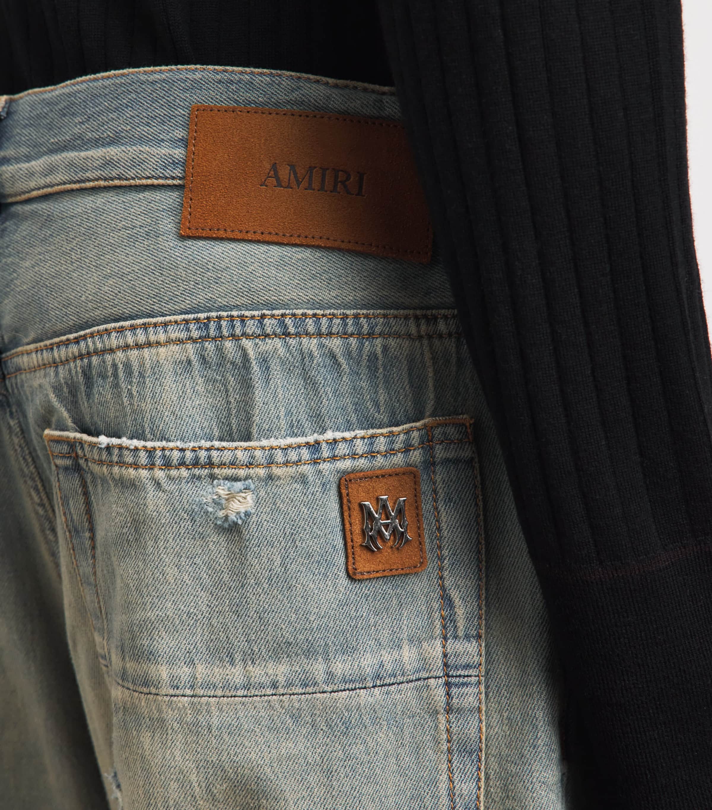 AMIRI Mens Ripped Repair MX1 Straight Jeans Laurel Fade Image 3