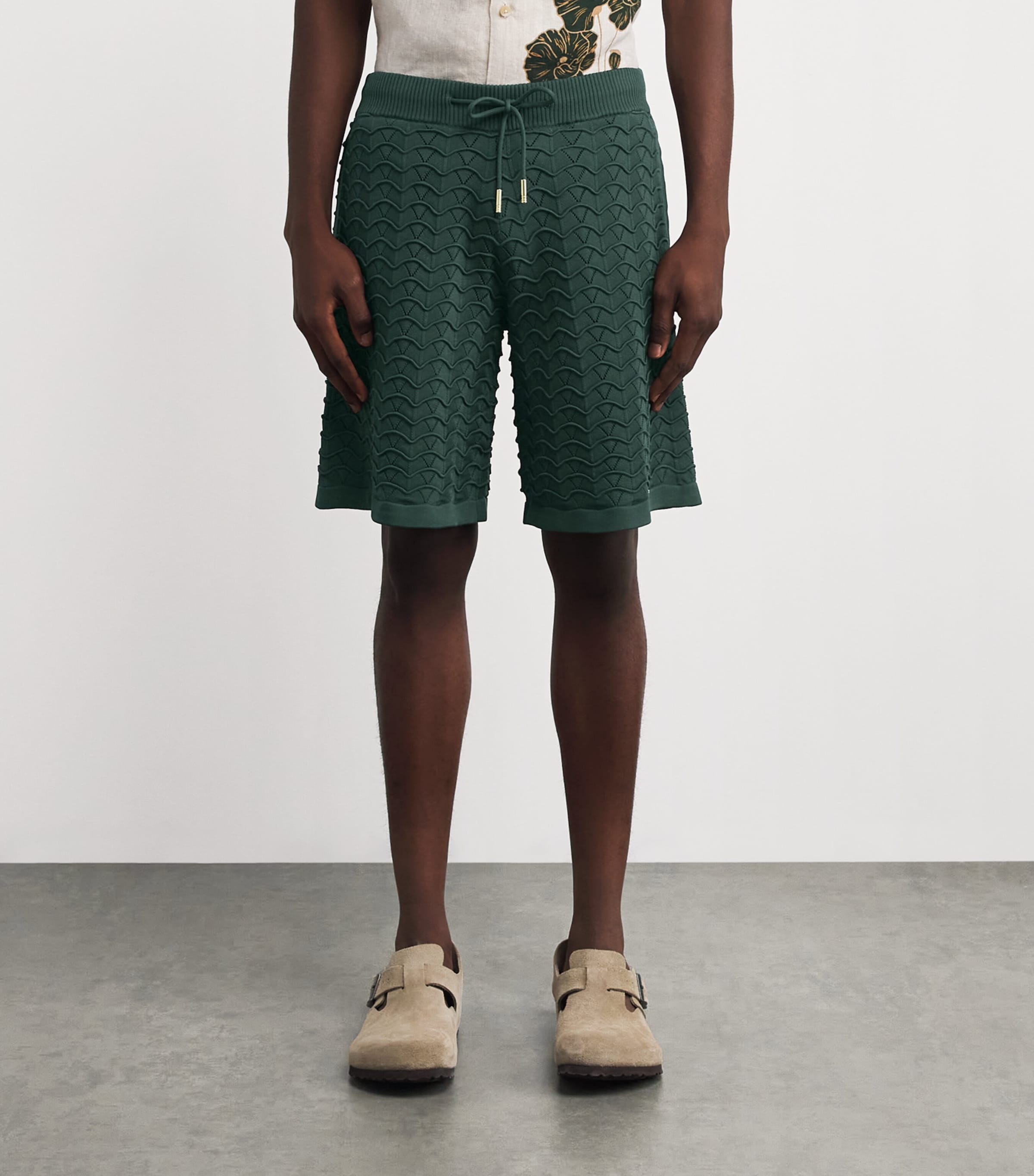 Ripple Knitted Shorts PINE GREEN Image 3