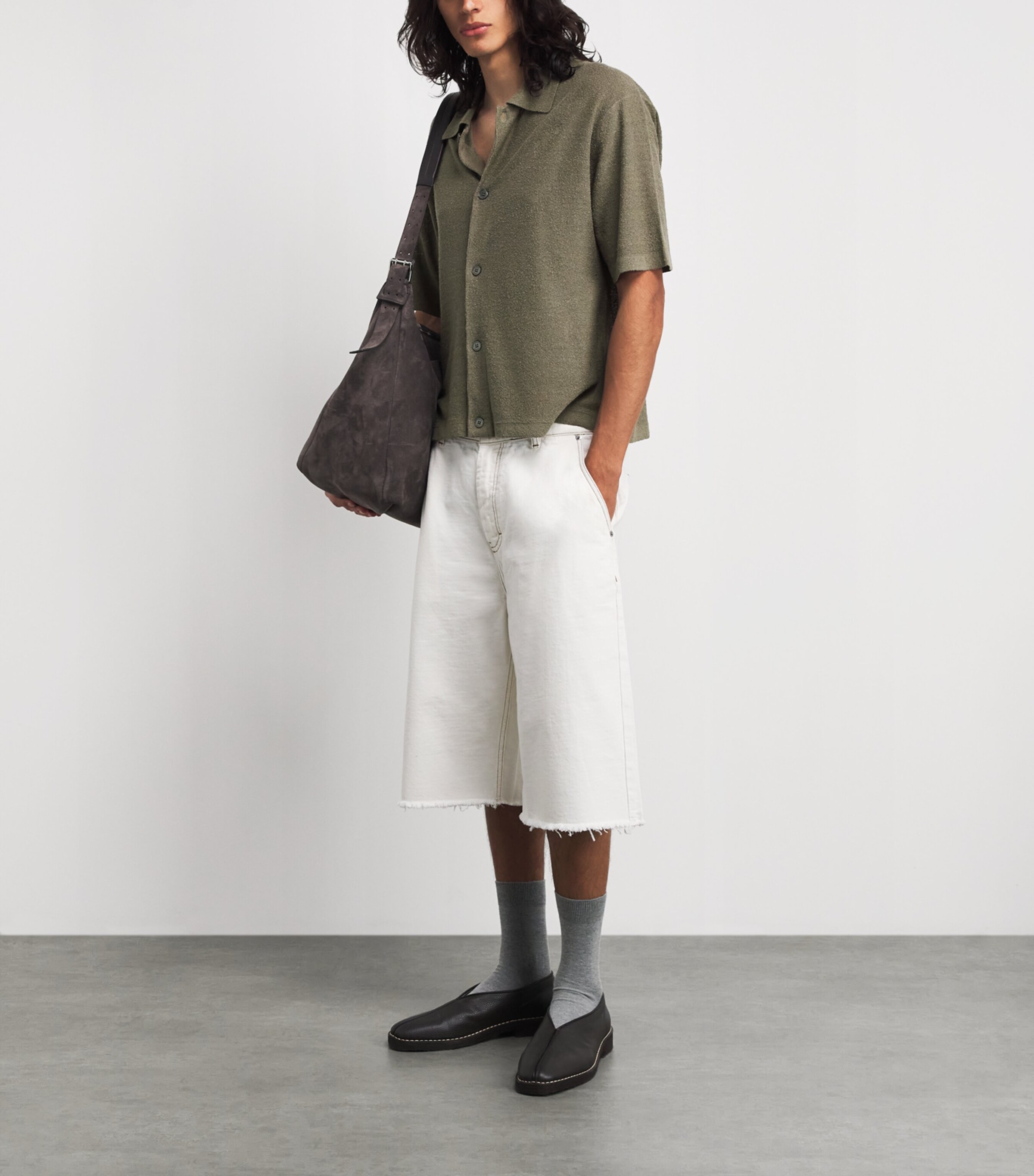 FRAME Mens Silk-Linen-Blend Overshirt Dsbg Image 2