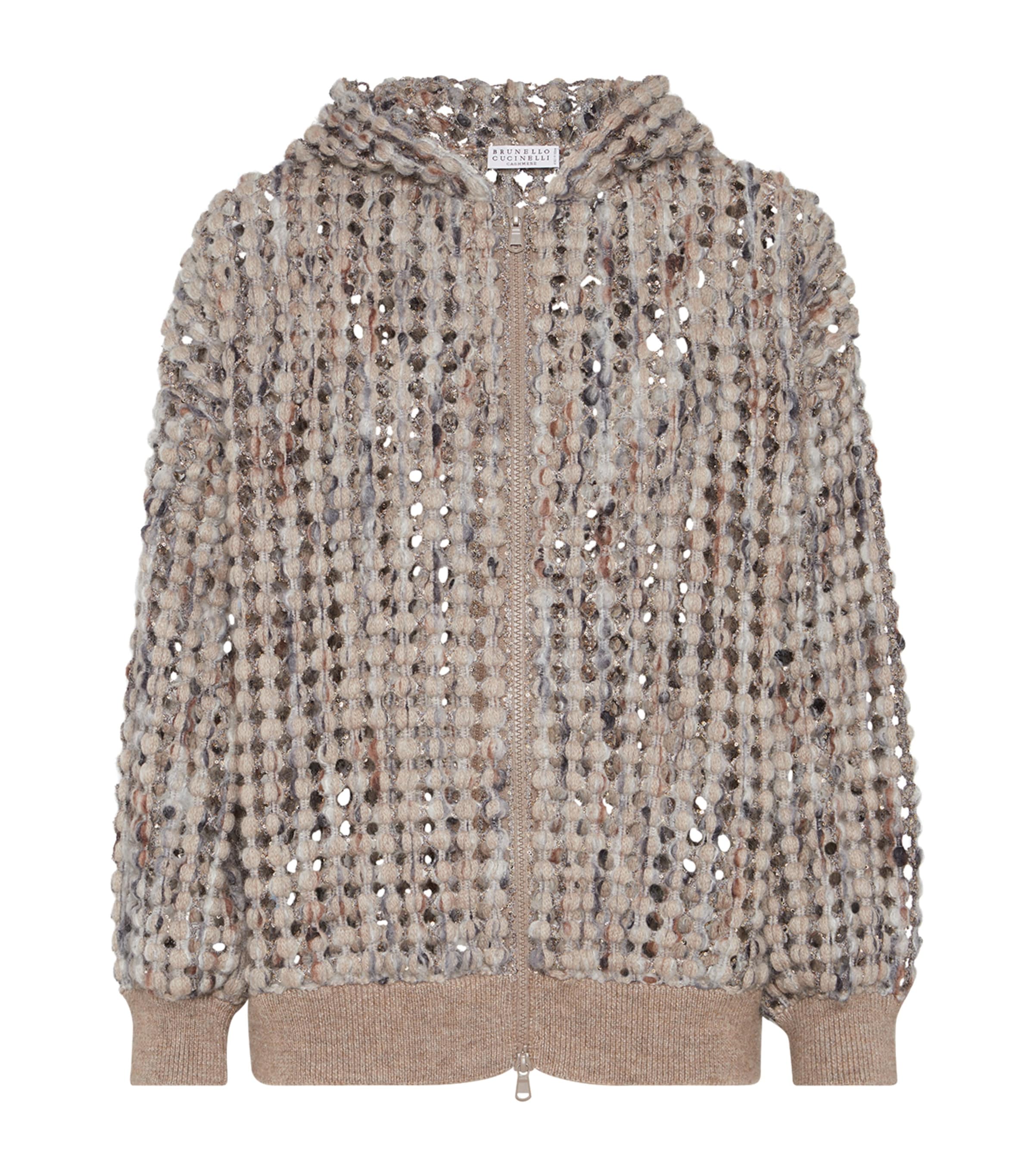 Brunello Cucinelli Net-embroidered Zip-up Hoodie In Black