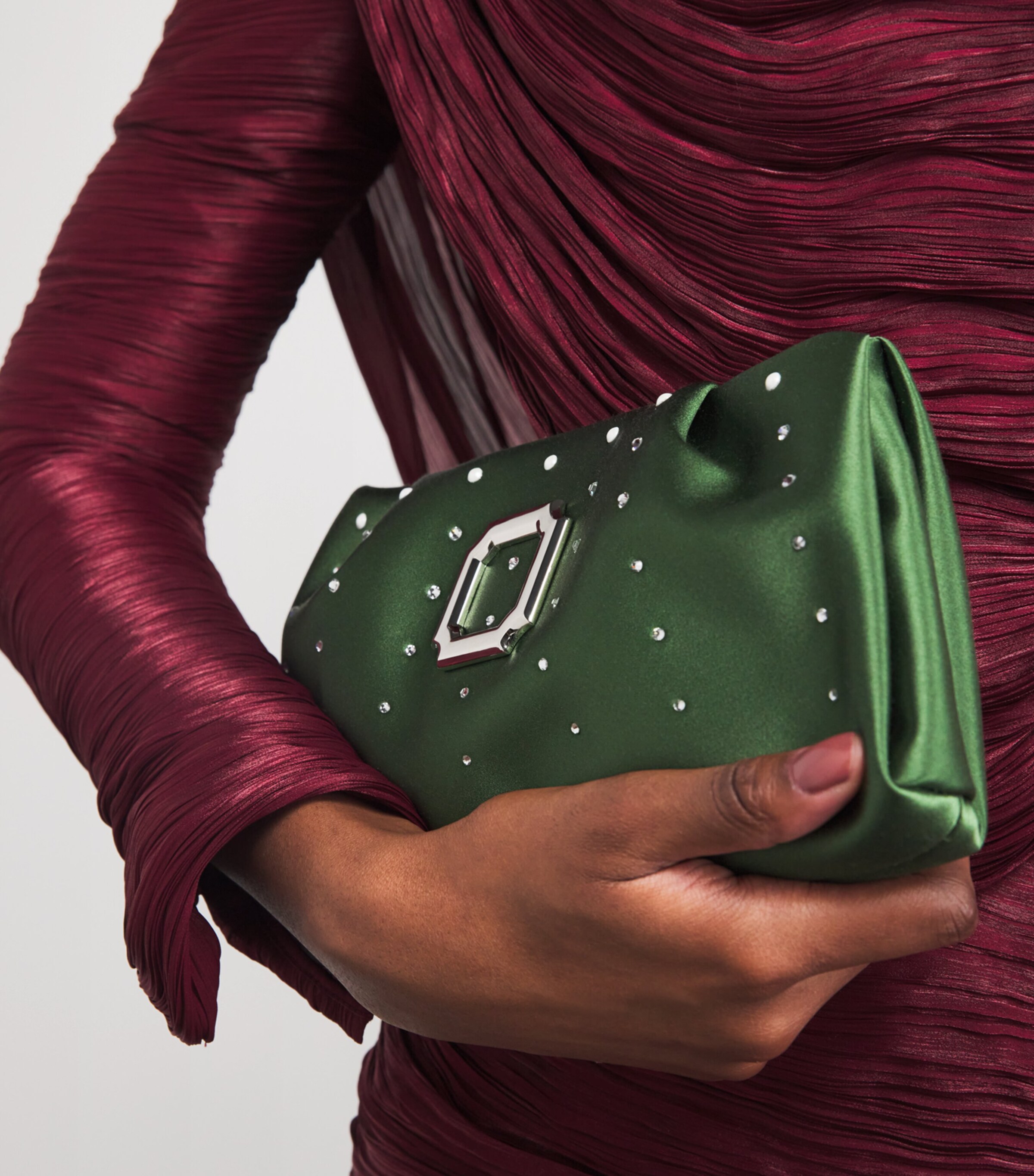 Satin Embellished Vittoria Clutch Bag HARRODS GREEN Image 2