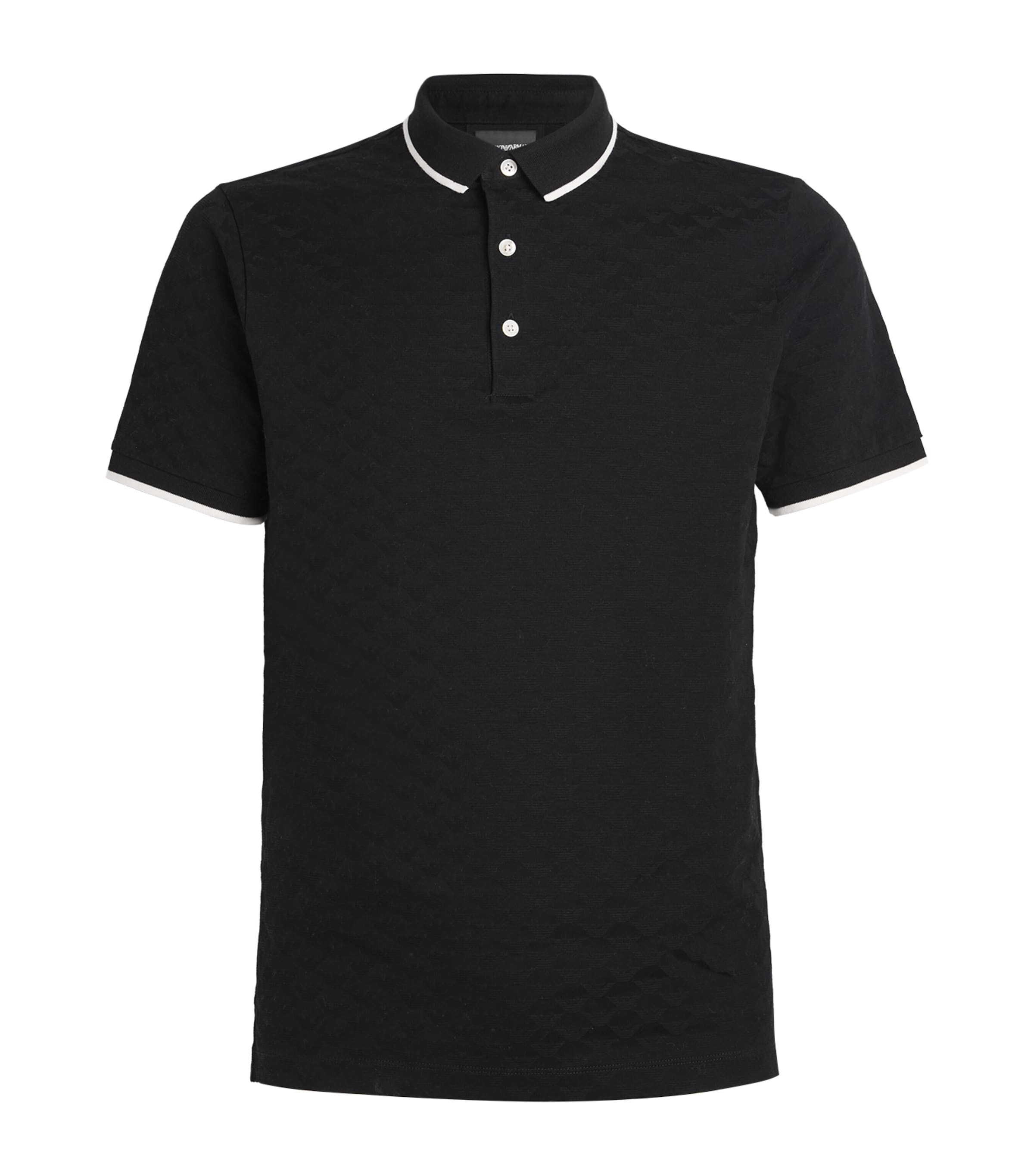 Emporio Armani Eagle Embroidery Piquet Polo Shirt In Black