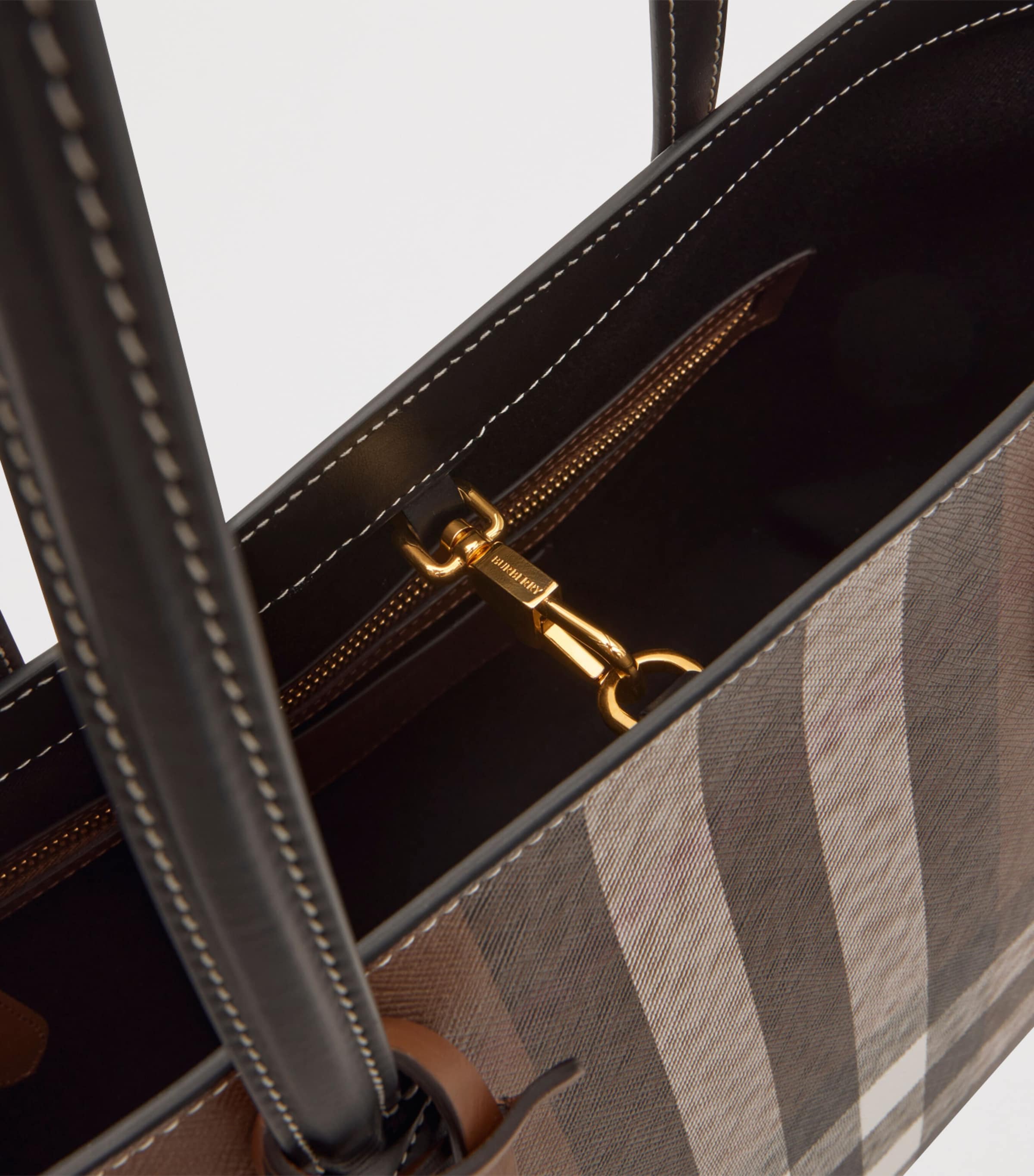 Medium Check Tote Bag DARK BIRCH BROWN Image 6