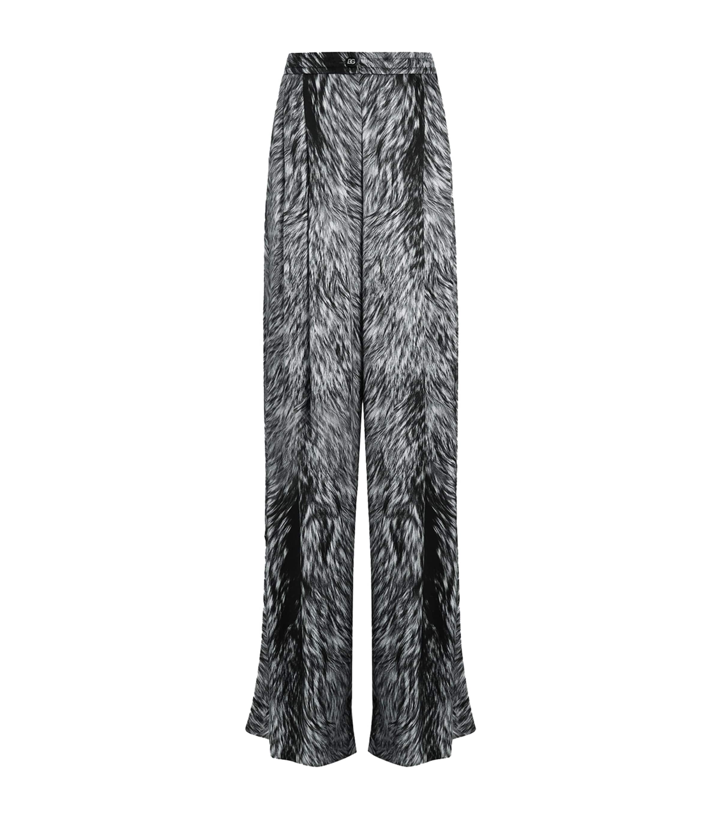Dolce & Gabbana Silk Satin Pajama Pants With Fur Print