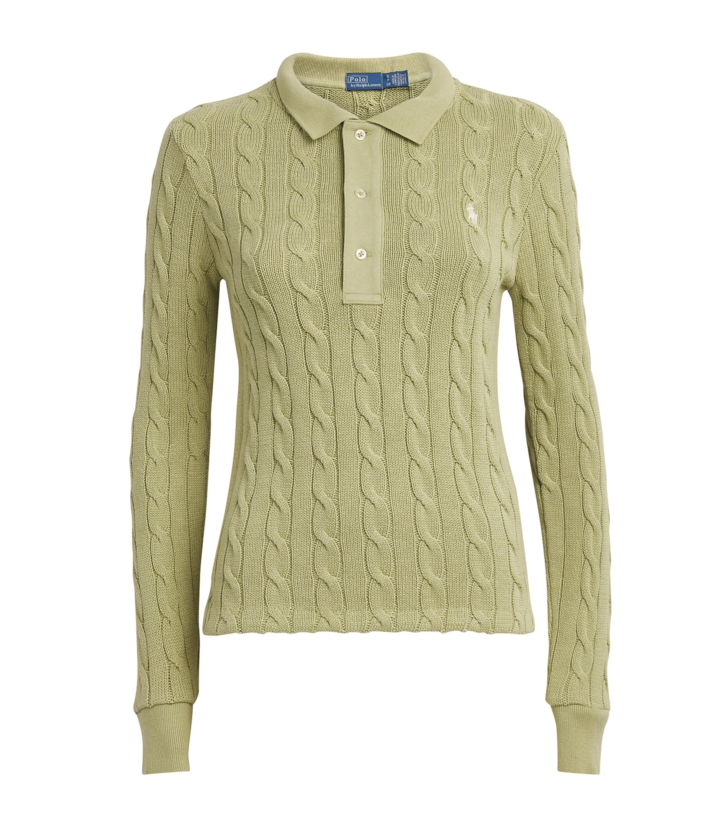 Polo Ralph Lauren Cotton Cable-knit Long-sleeve Polo Shirt In Green