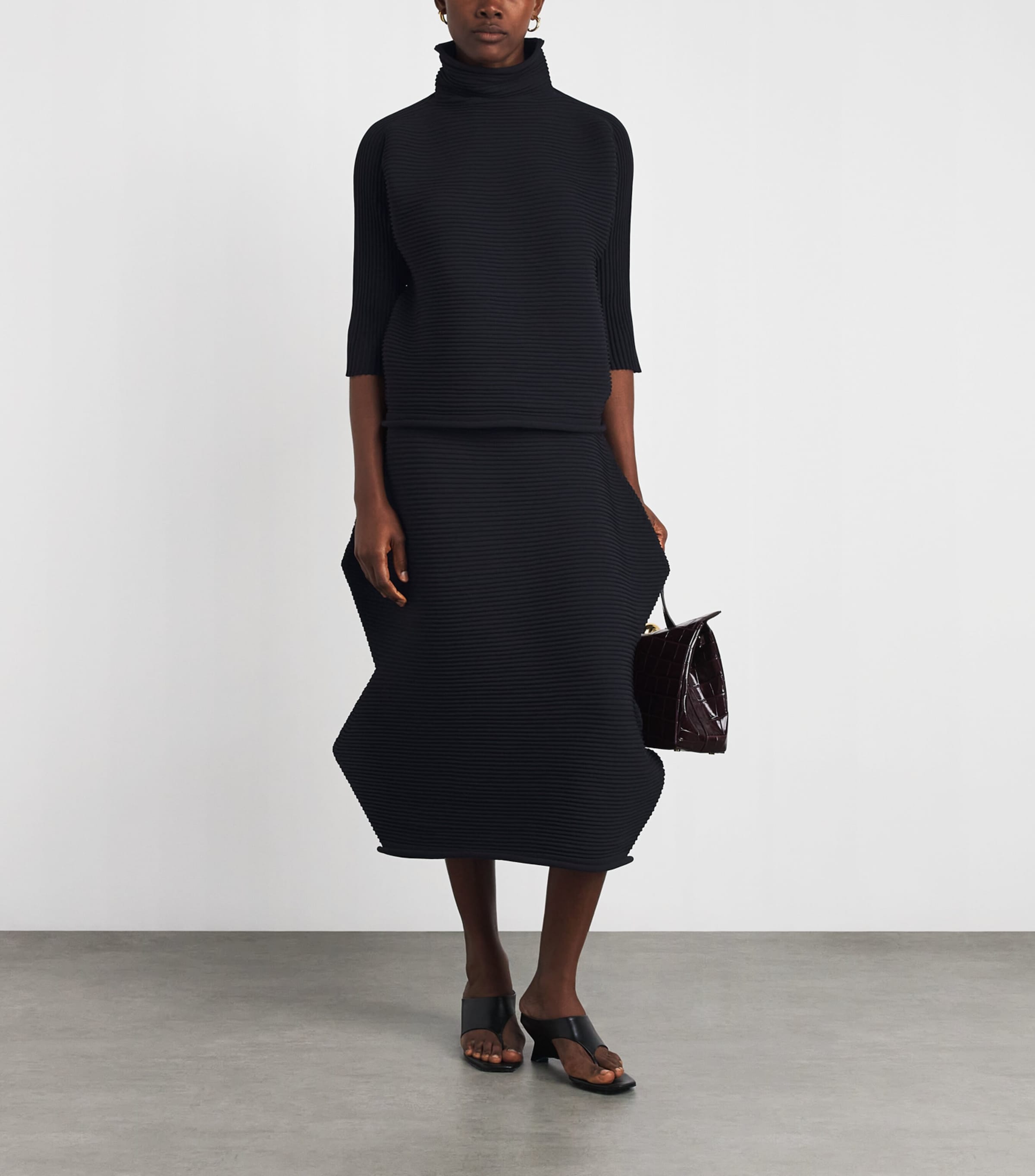Pleats Please Issey Miyake Black Zigzag-Knit High-Neck Sweater