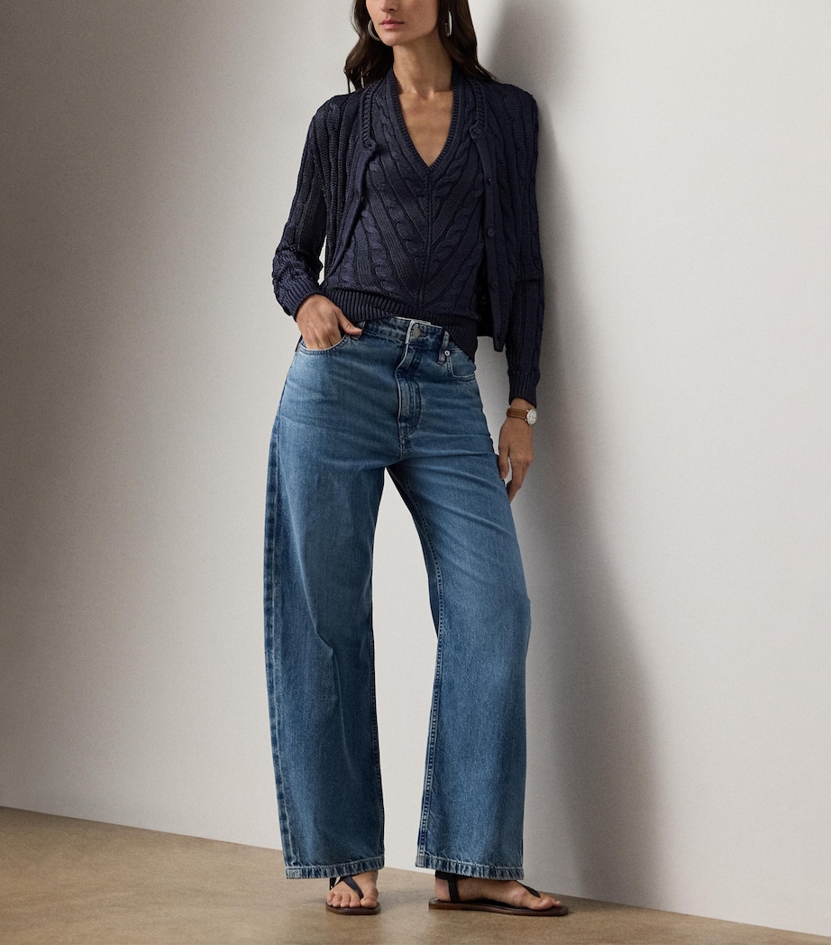 Silk Cable-Knit Cropped Cardigan NAVY-410 Image 2