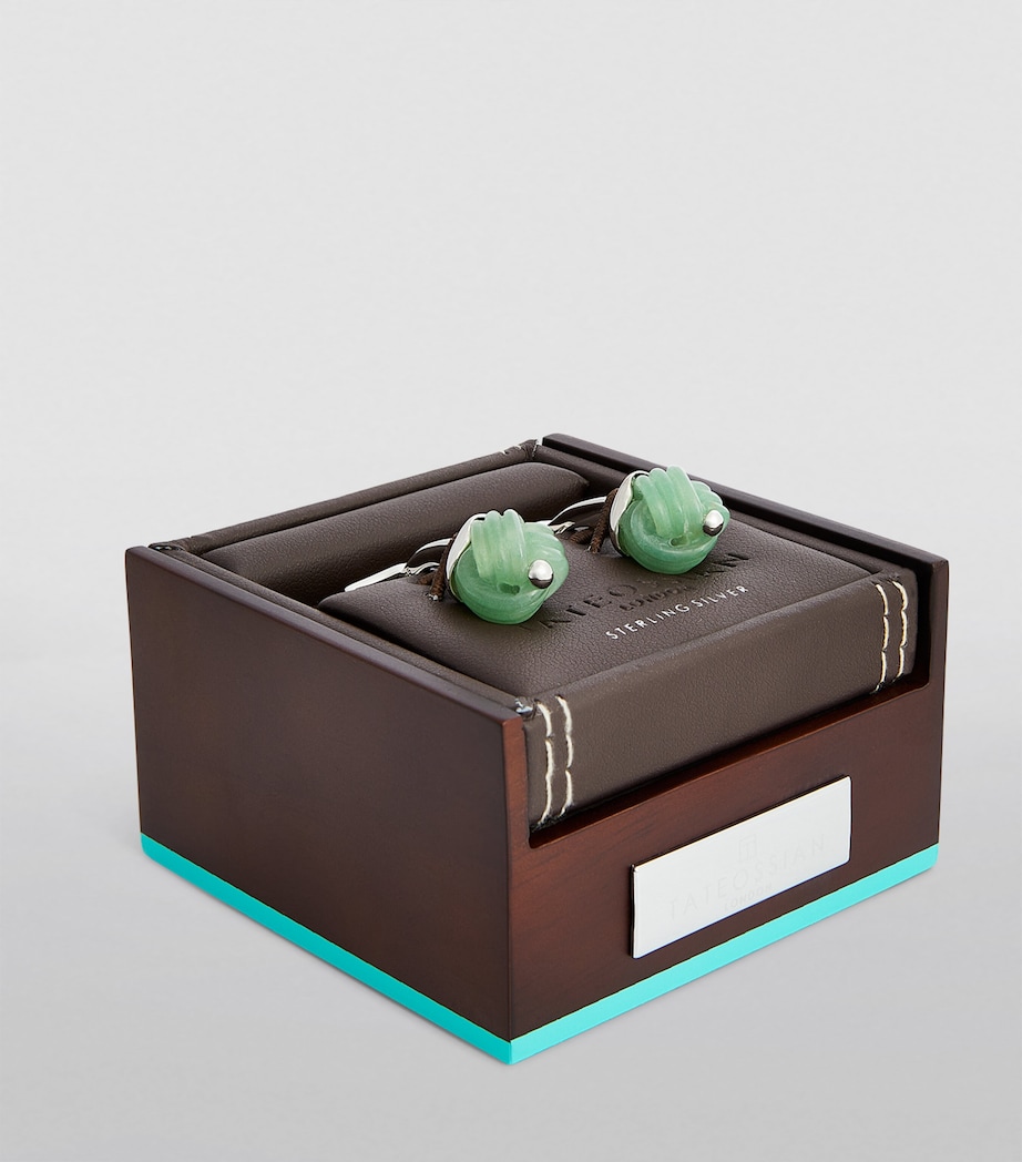 Rhodium-Plated Aventurine Knot Cufflinks SILVER/ GREEN Image 2