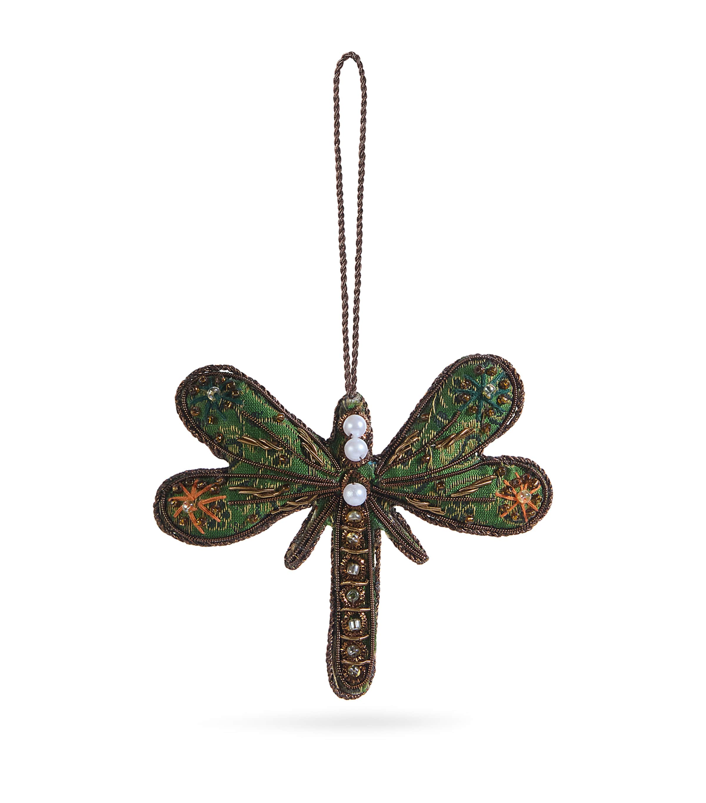 Sudha Pennathur Embroidered Dragonfly Tree Ornament In Green
