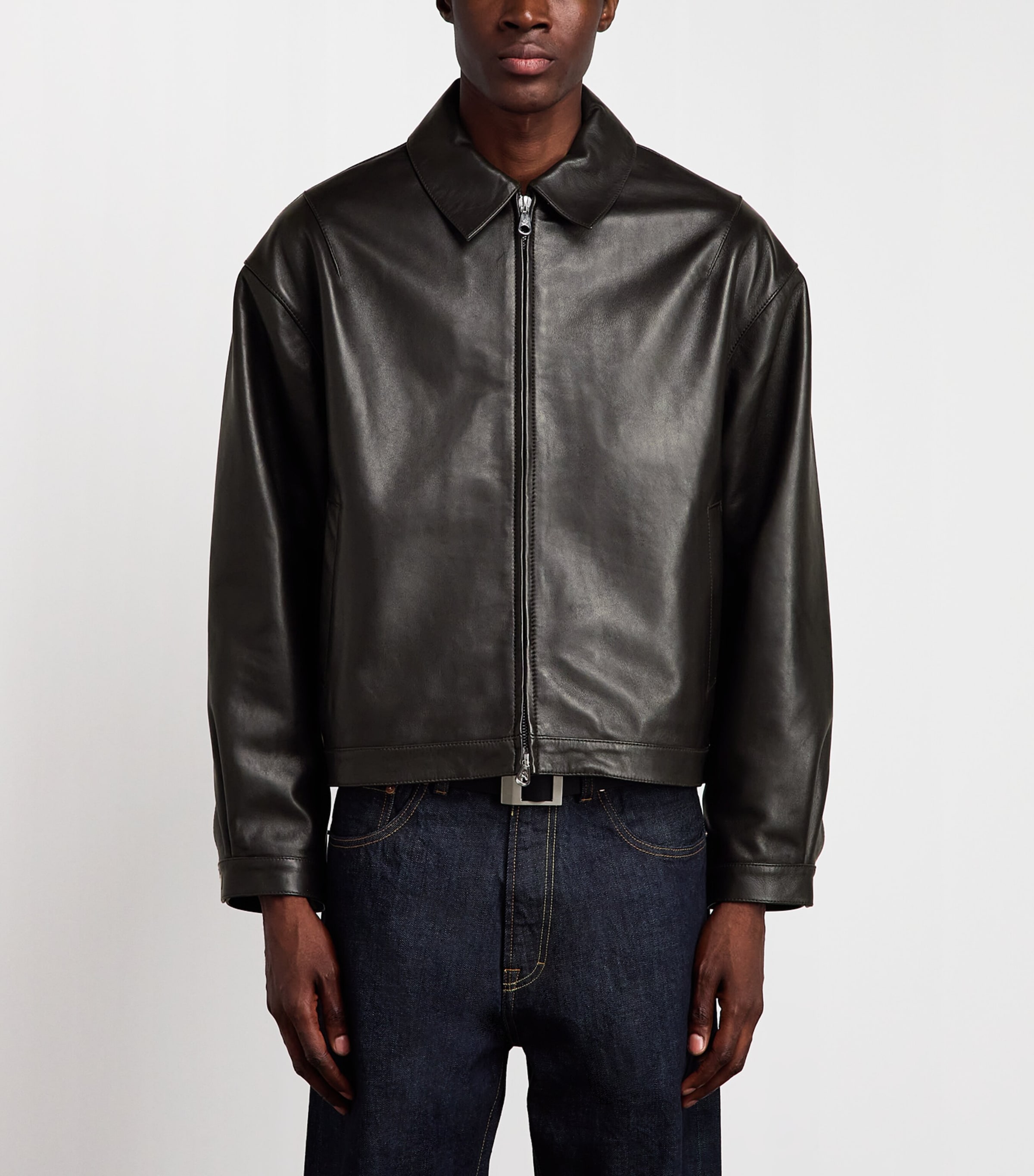 Cole Buxton Mens Leather Bomber Jacket Dark Brown Image 4