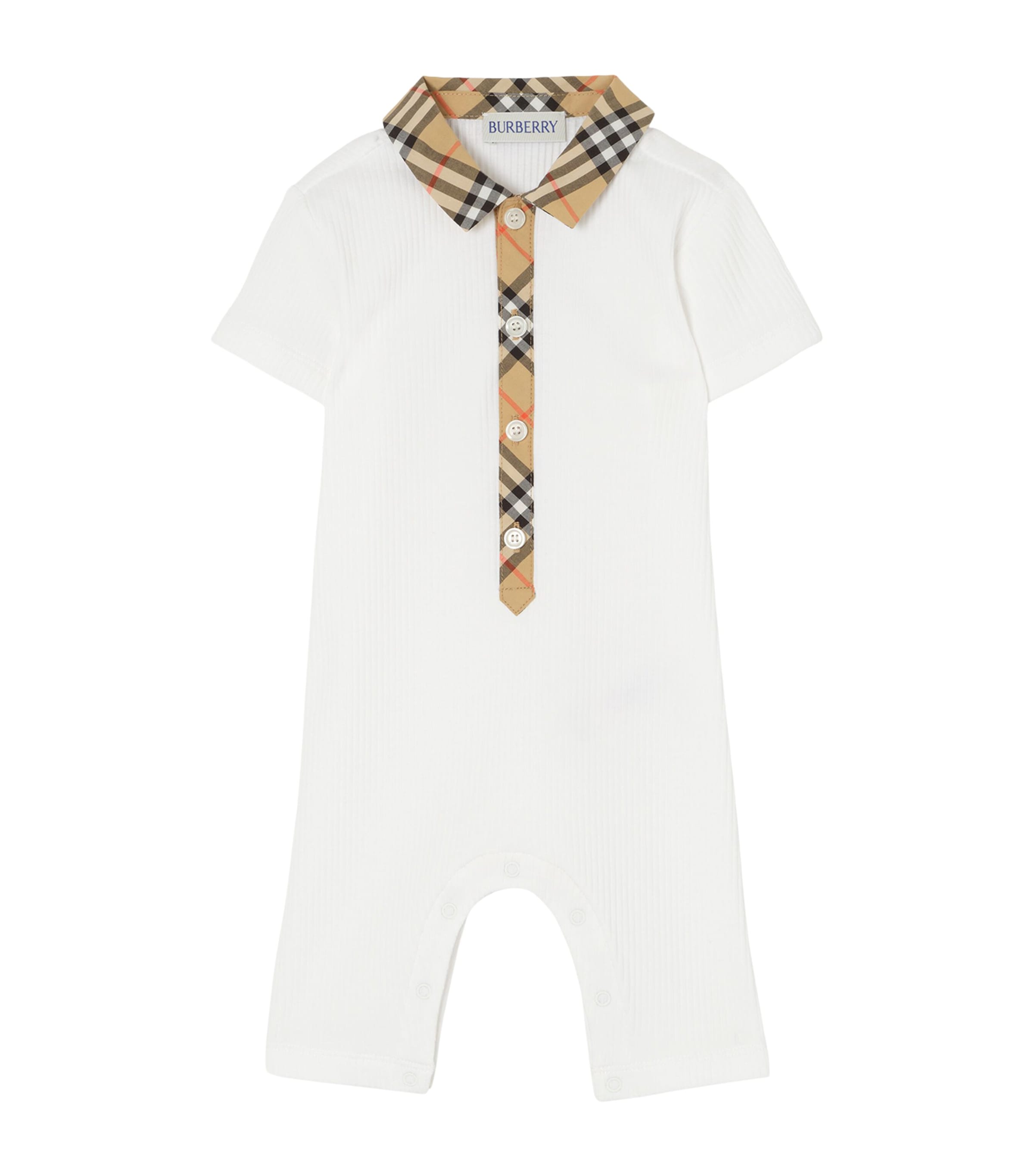 Burberry Kids Check-Collar Playsuit (1-18 Months) White Image 1