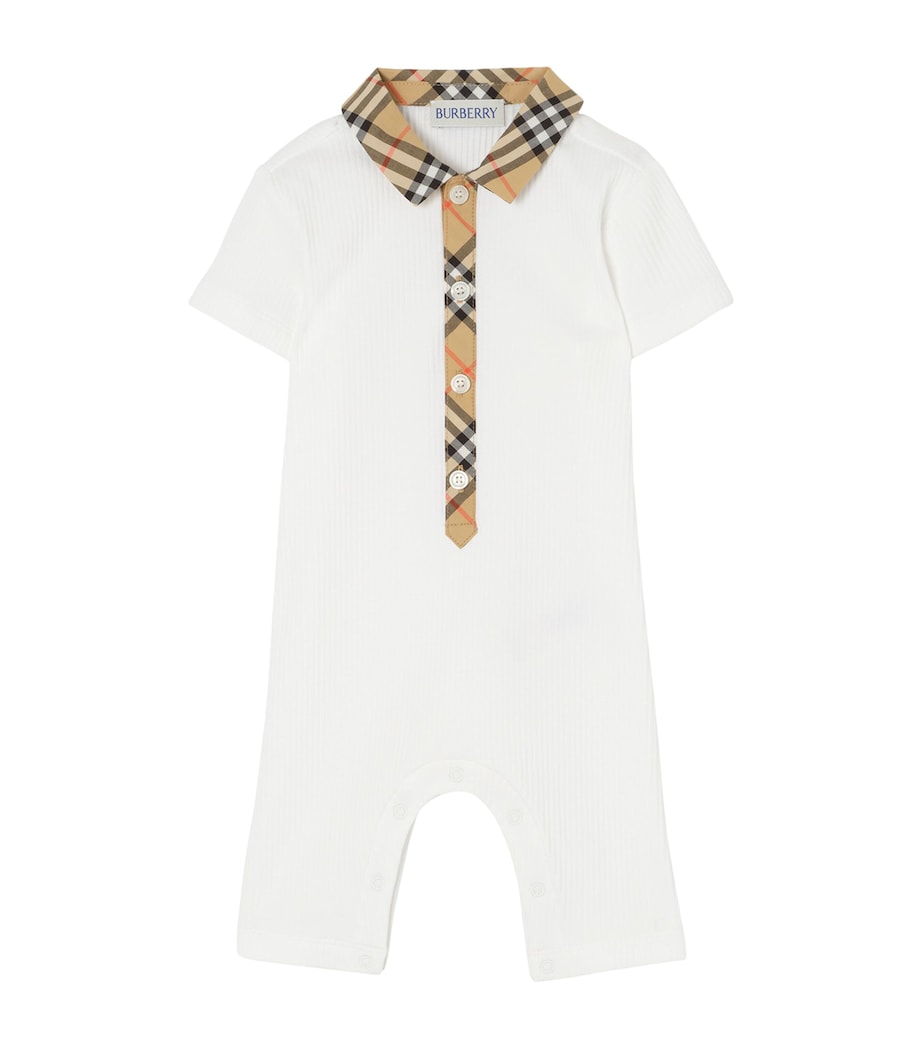 Burberry Kids Check-Collar Playsuit (1-18 Months) White Image 1
