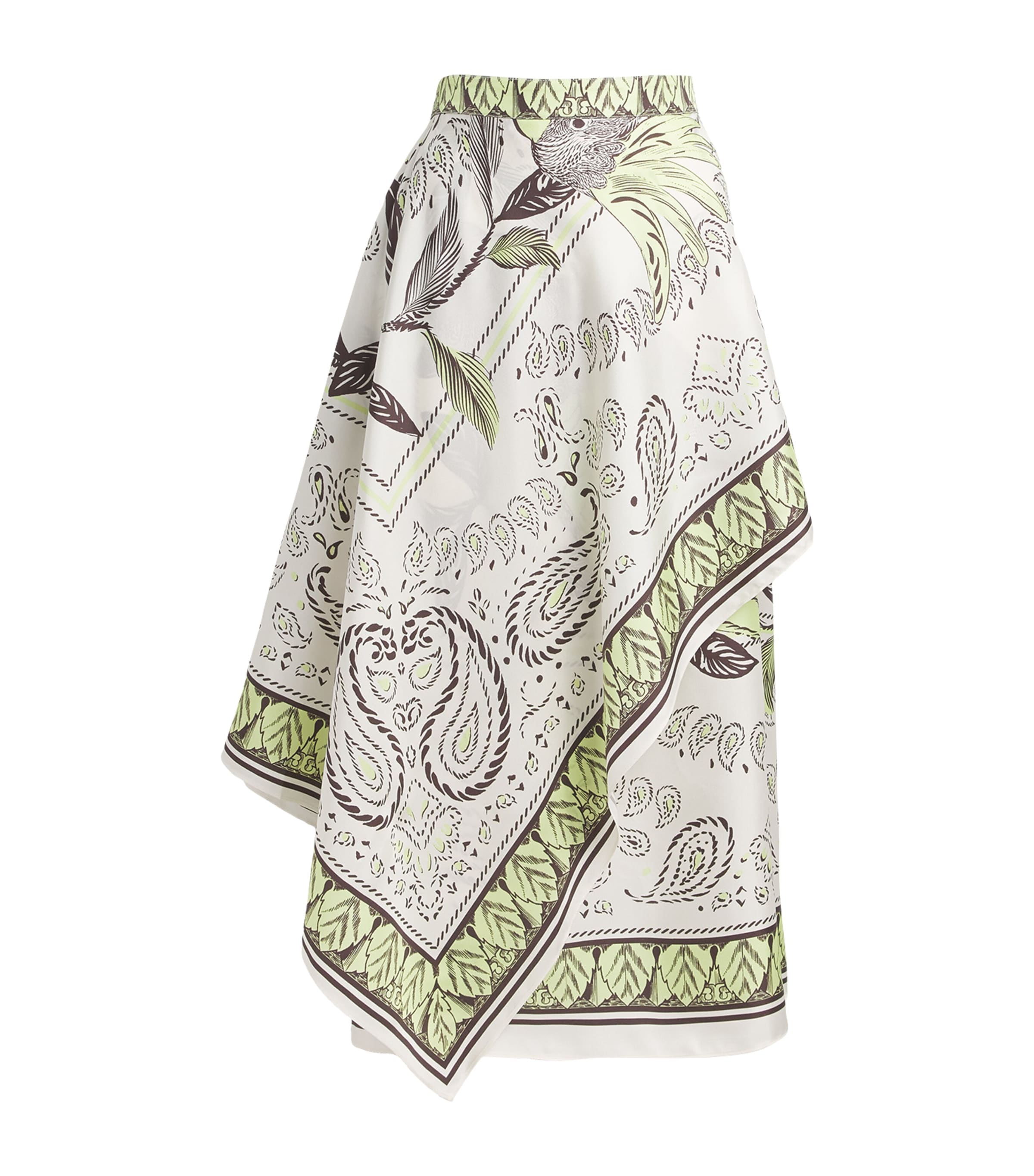 Tory Burch Womens Silk Scarf Wrap Midi Skirt Cockatoo Image 1