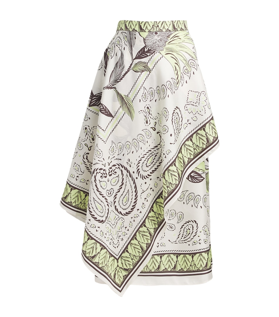 Tory Burch Womens Silk Scarf Wrap Midi Skirt Cockatoo Image 1