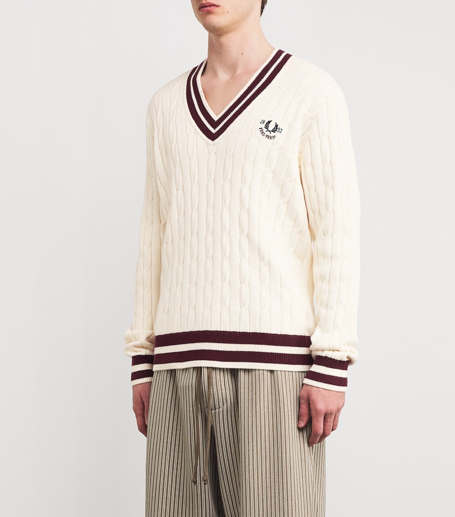 Cotton-Blend Cable-Knit Tennis Sweater 560-ECRU Image 3