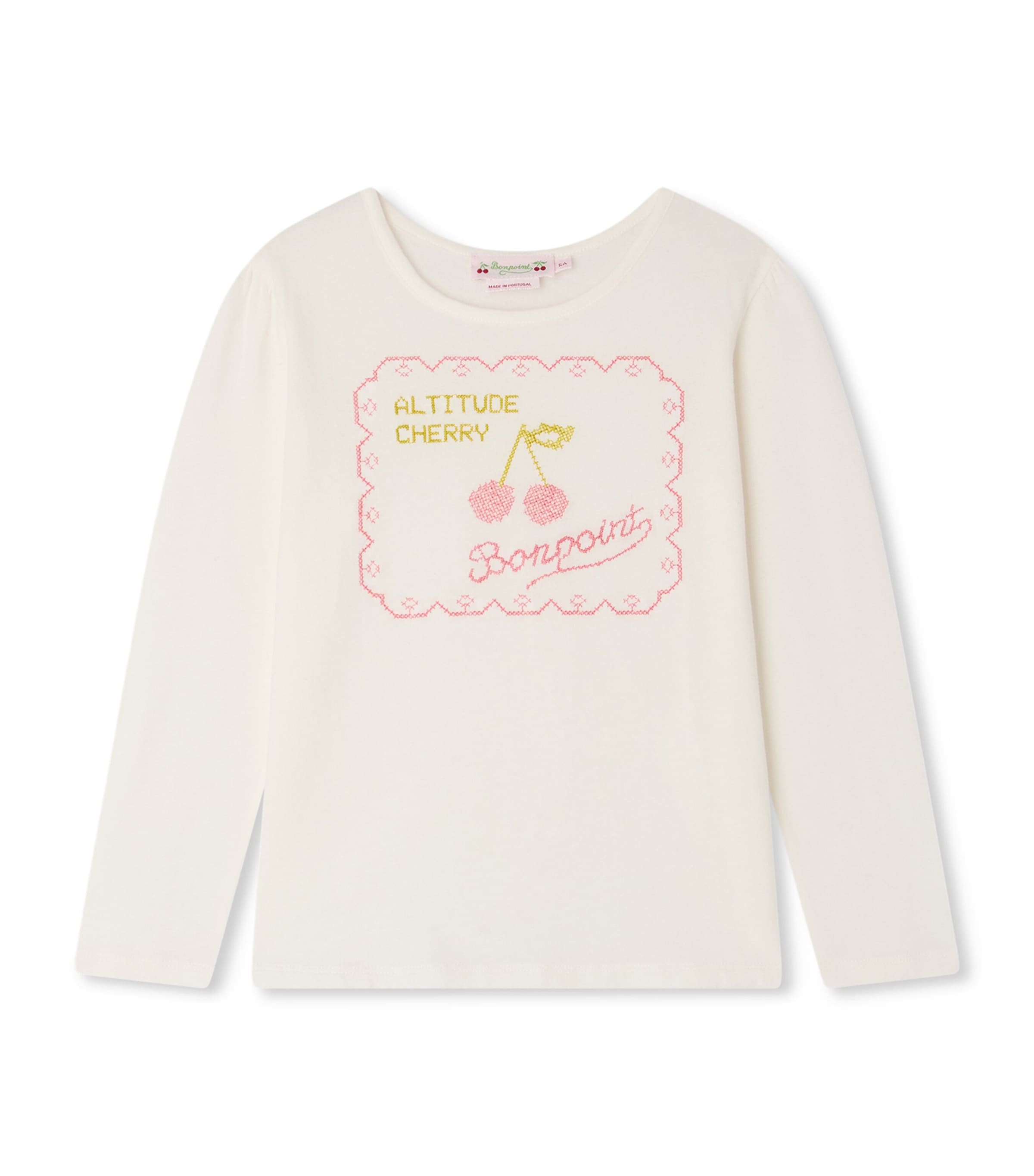 Bonpoint Cotton Embroidered Long-Sleeve T-Shirt (4-8 Years) Upb Blanc Lait Image 1