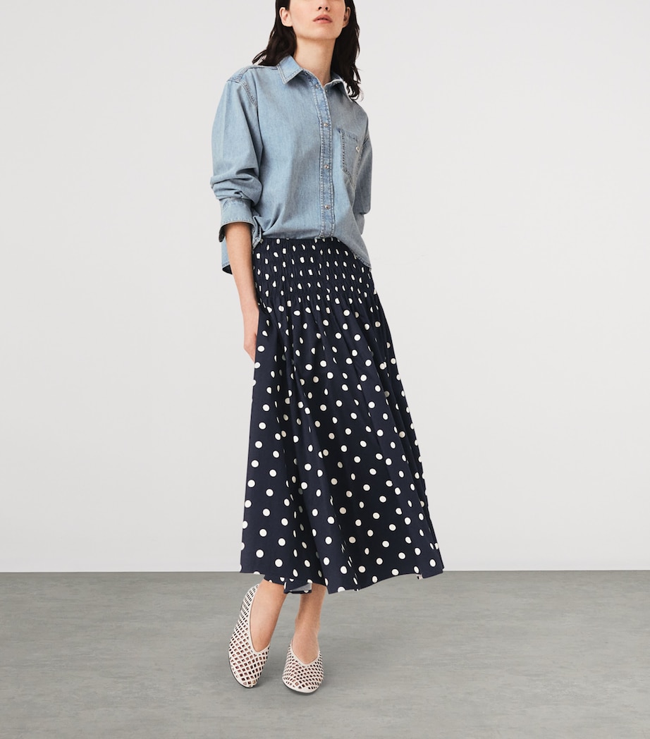 Maje Womens Cotton Polka-Dot Maxi Skirt Navy Dots Print Image 5