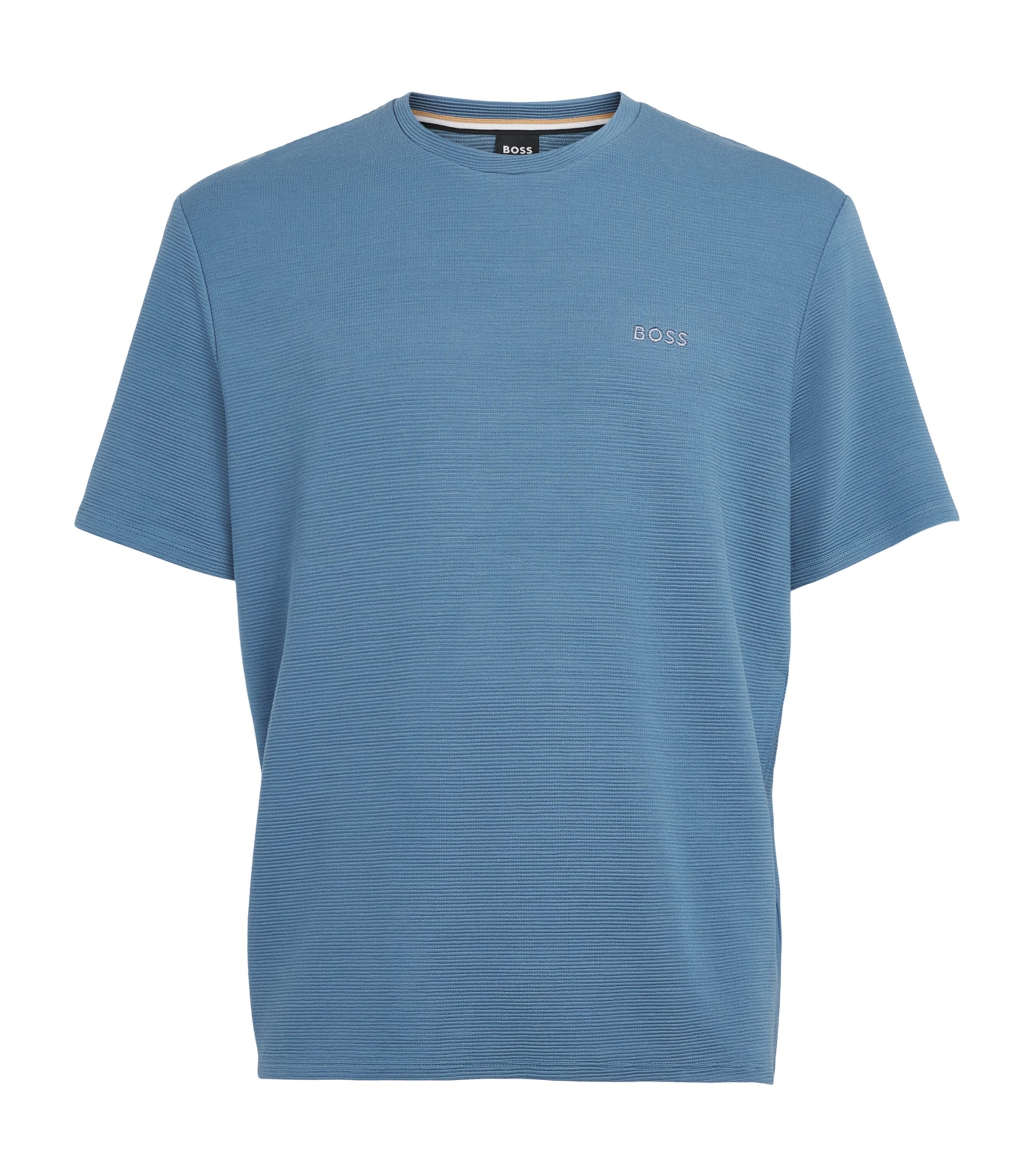 BOSS Mens Rib-Knit Logo T-Shirt Light/pastel Blu Image 1