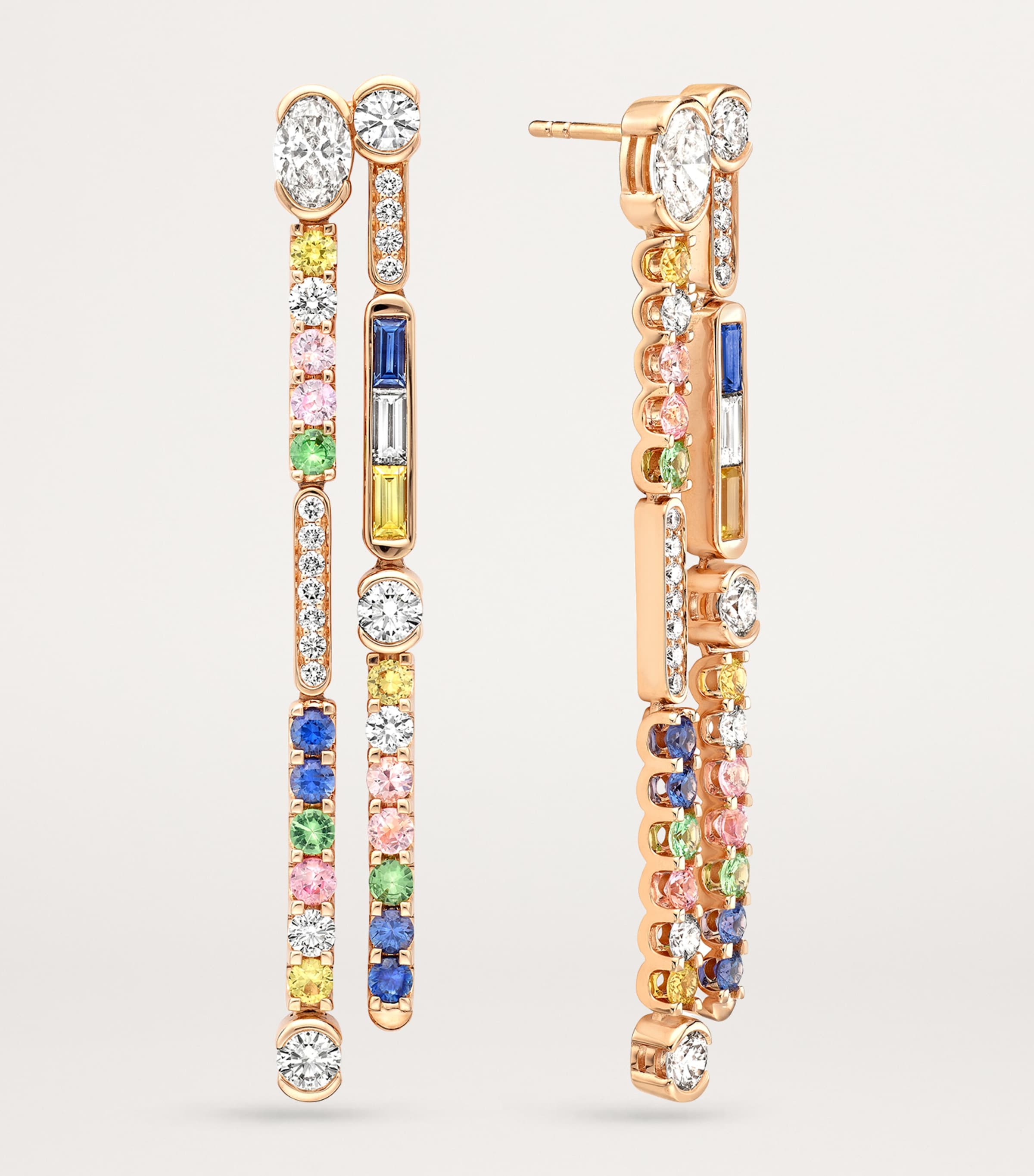 Rose Gold, Diamond, Sapphire and Tsavorite Play of Light Drop Earrings ROSE GOLD Image 3